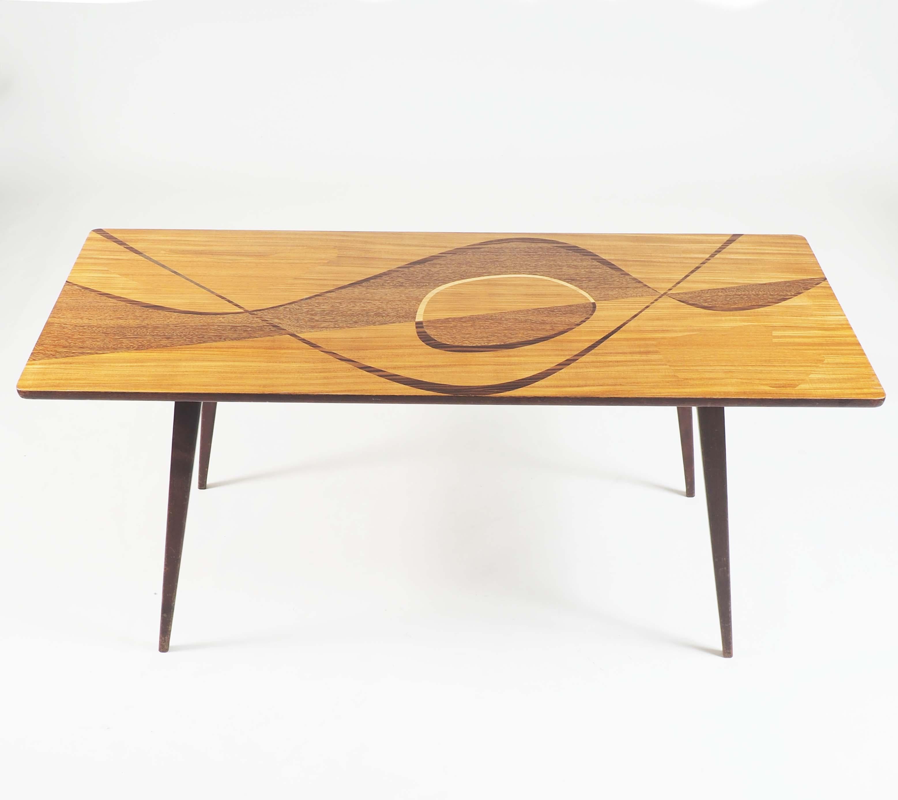 Swedish Coffee Table with Rare Inlaid Wood from Sweden, 1950s