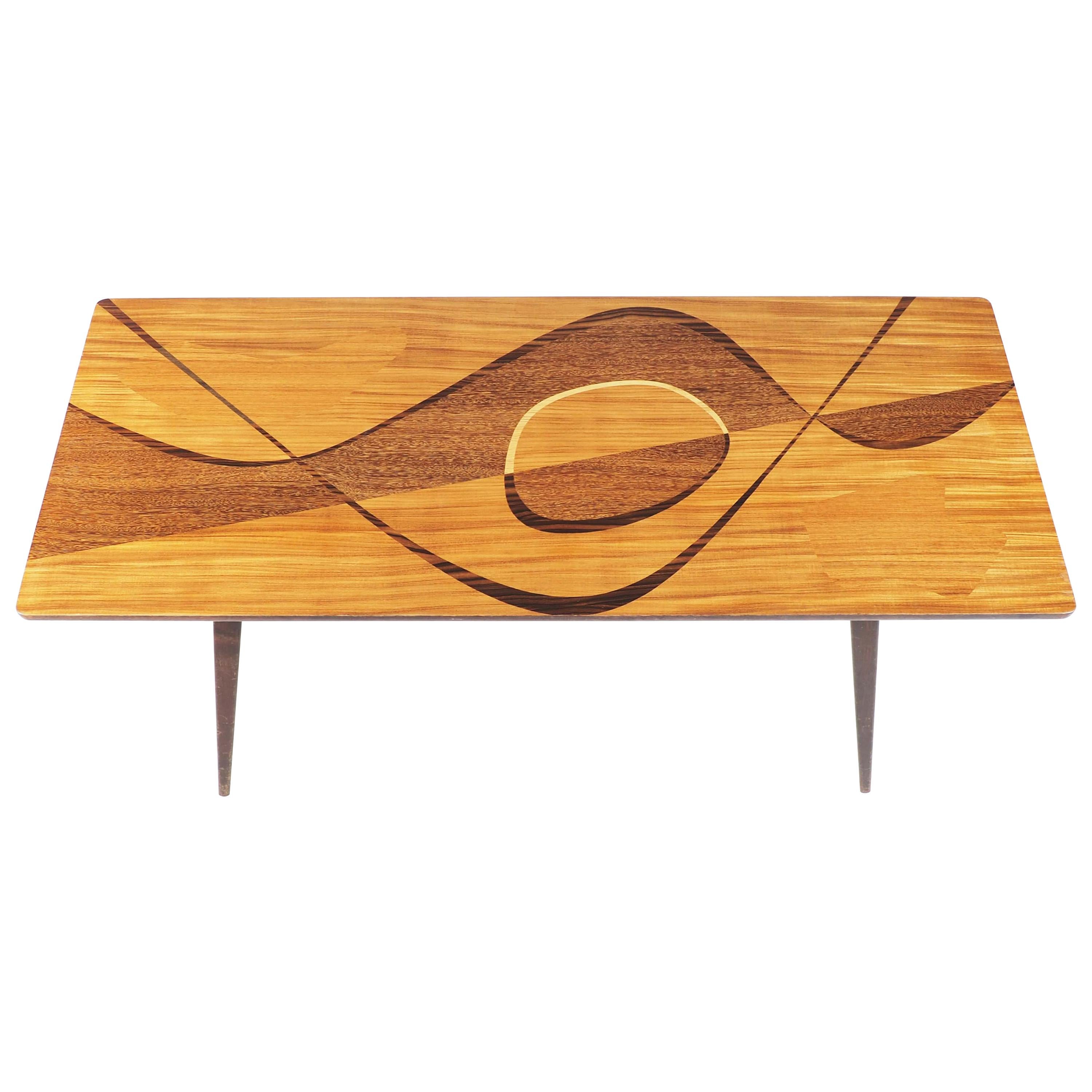 Coffee Table with Rare Inlaid Wood from Sweden, 1950s