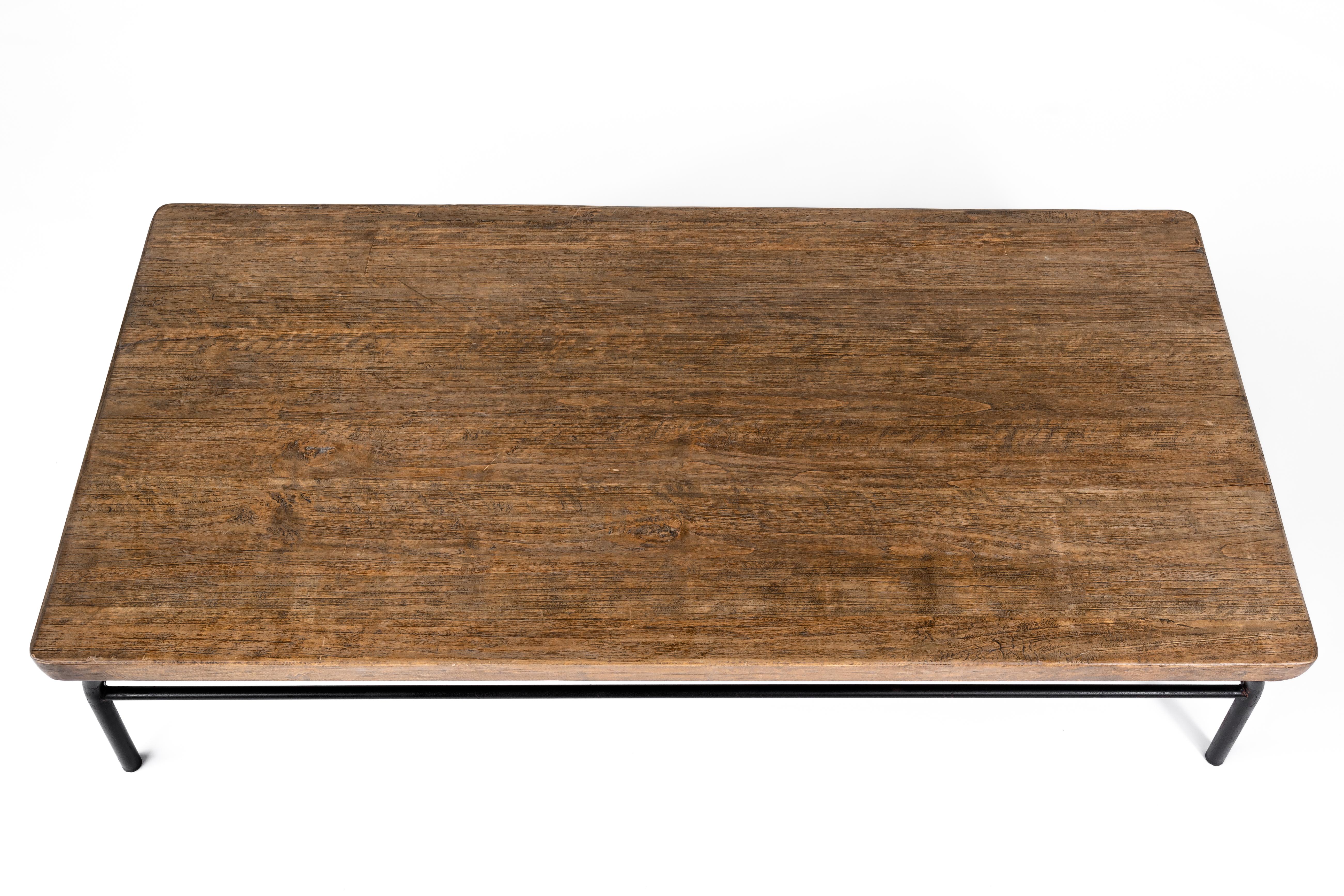 Coffee Table with Reclaimed Elm Top on French Vintage Mount In Good Condition In Dallas, TX