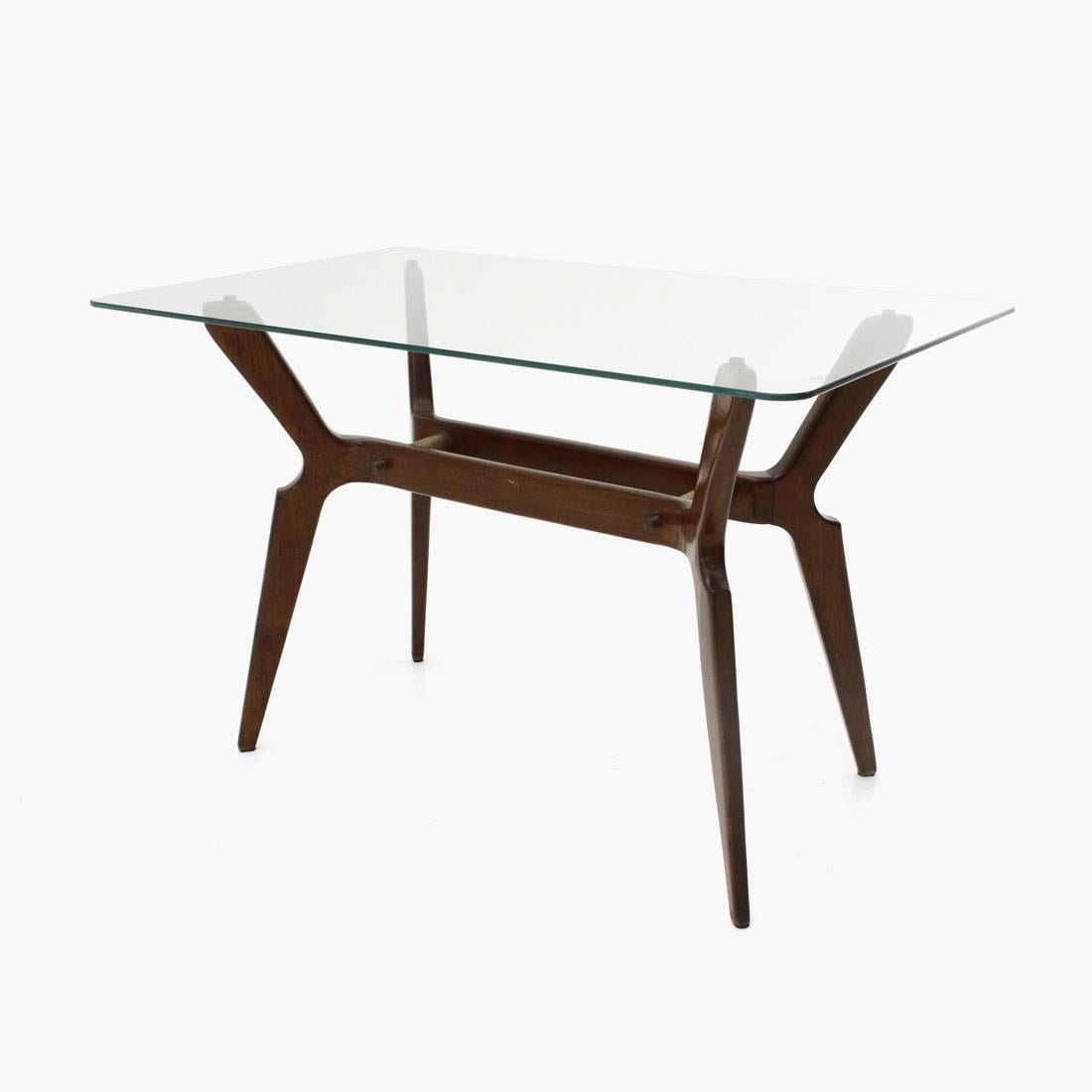 Mid-Century Modern Coffee Table with Rectangular Glass Top, 1950s