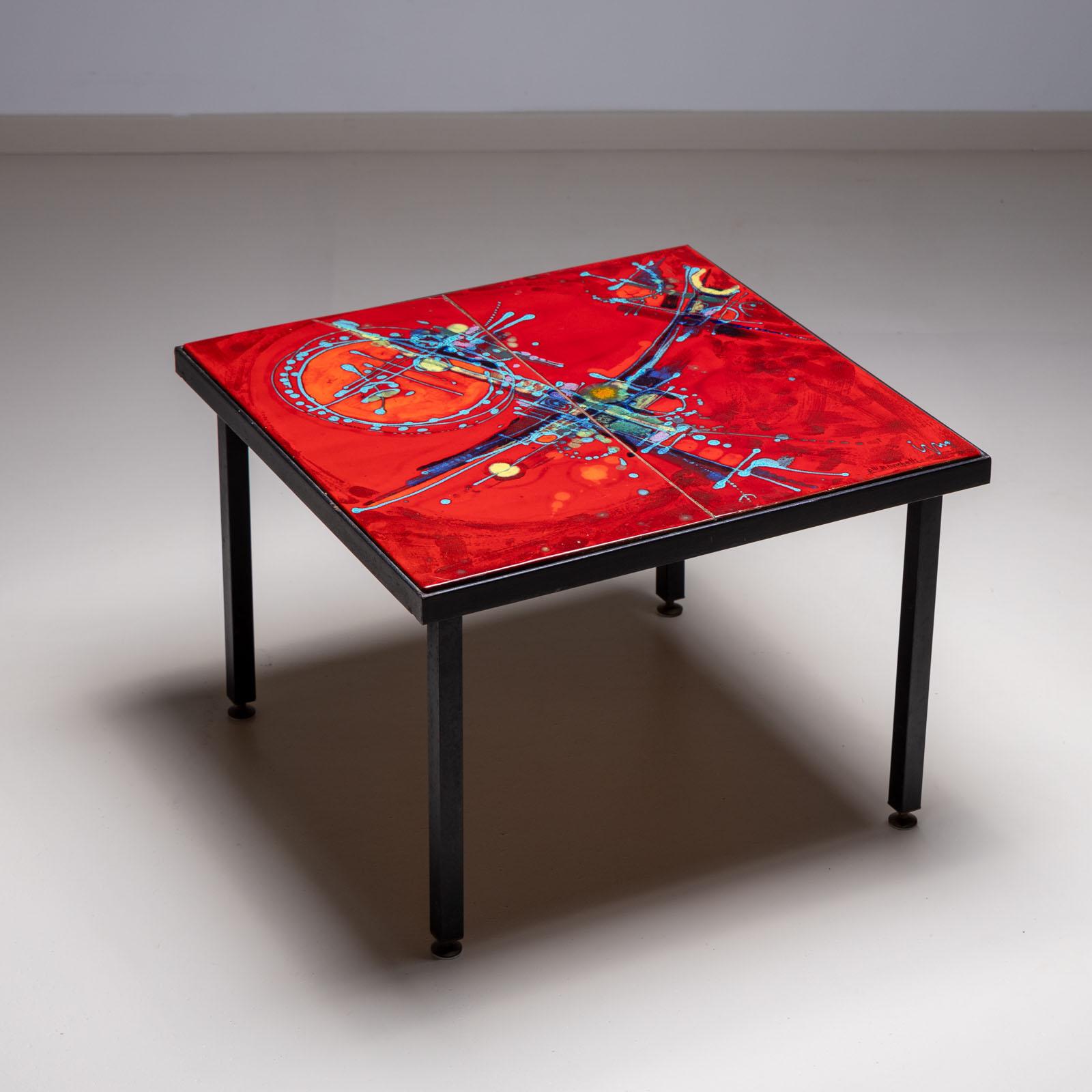 Table basse avec carreaux rouges, signée Elli Bianchetti, Italie, milieu du 20e siècle Bon état - En vente à New York, NY