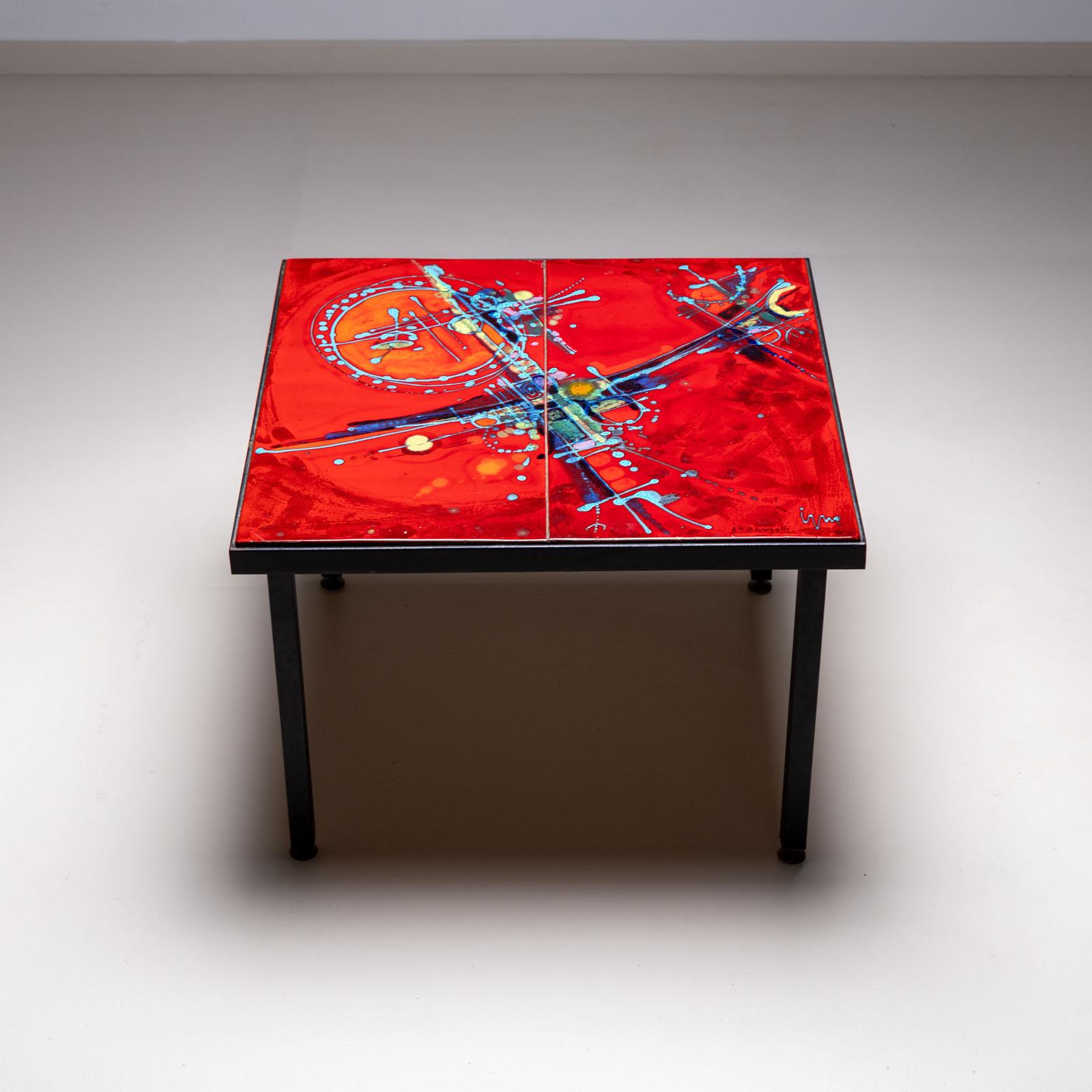 20ième siècle Table basse avec carreaux rouges, signée Elli Bianchetti, Italie, milieu du 20e siècle en vente