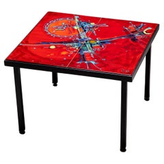 Mesa de centro con azulejos rojos, firmada Elli Bianchetti, Italia Mediados del siglo XX