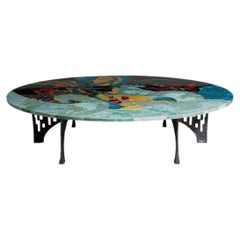 Coffee Table with Semi Precious Overlay Top and Brass Legs, Viya by Vikram Goyal