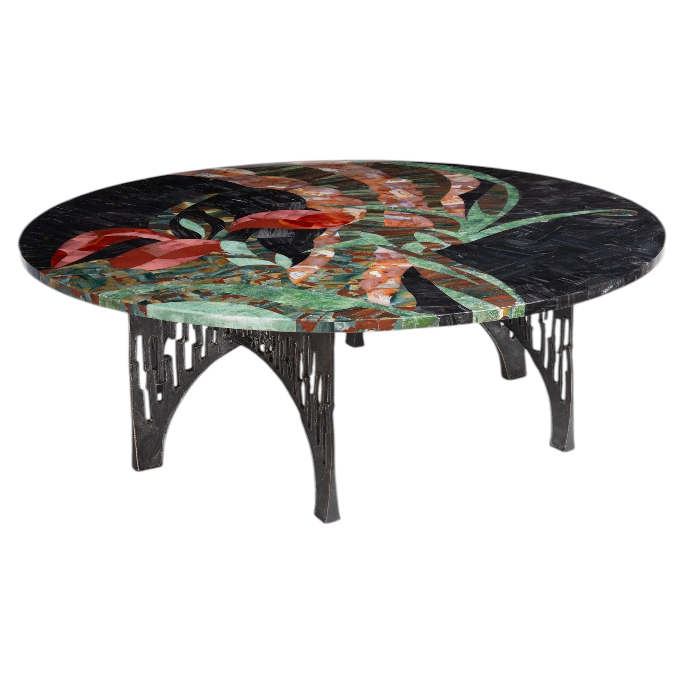 Brass Coffee Table with Semi Precious, Spring in Kashmir, Viya by Vikram Goyal For Sale