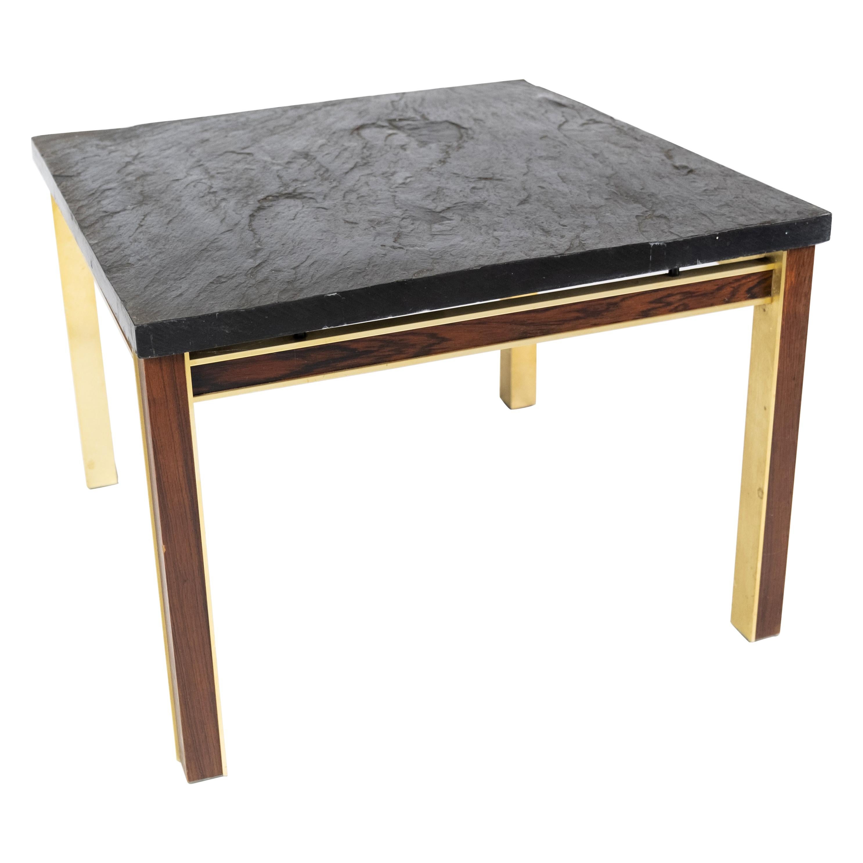 Coffee Table with Slate Plate, Frame of Gilded Metal and Rosewood by Bendixen