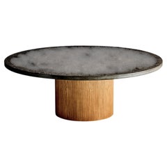 Coffee Table with solid Slate Top with Drum Plywood Base France, 1970s