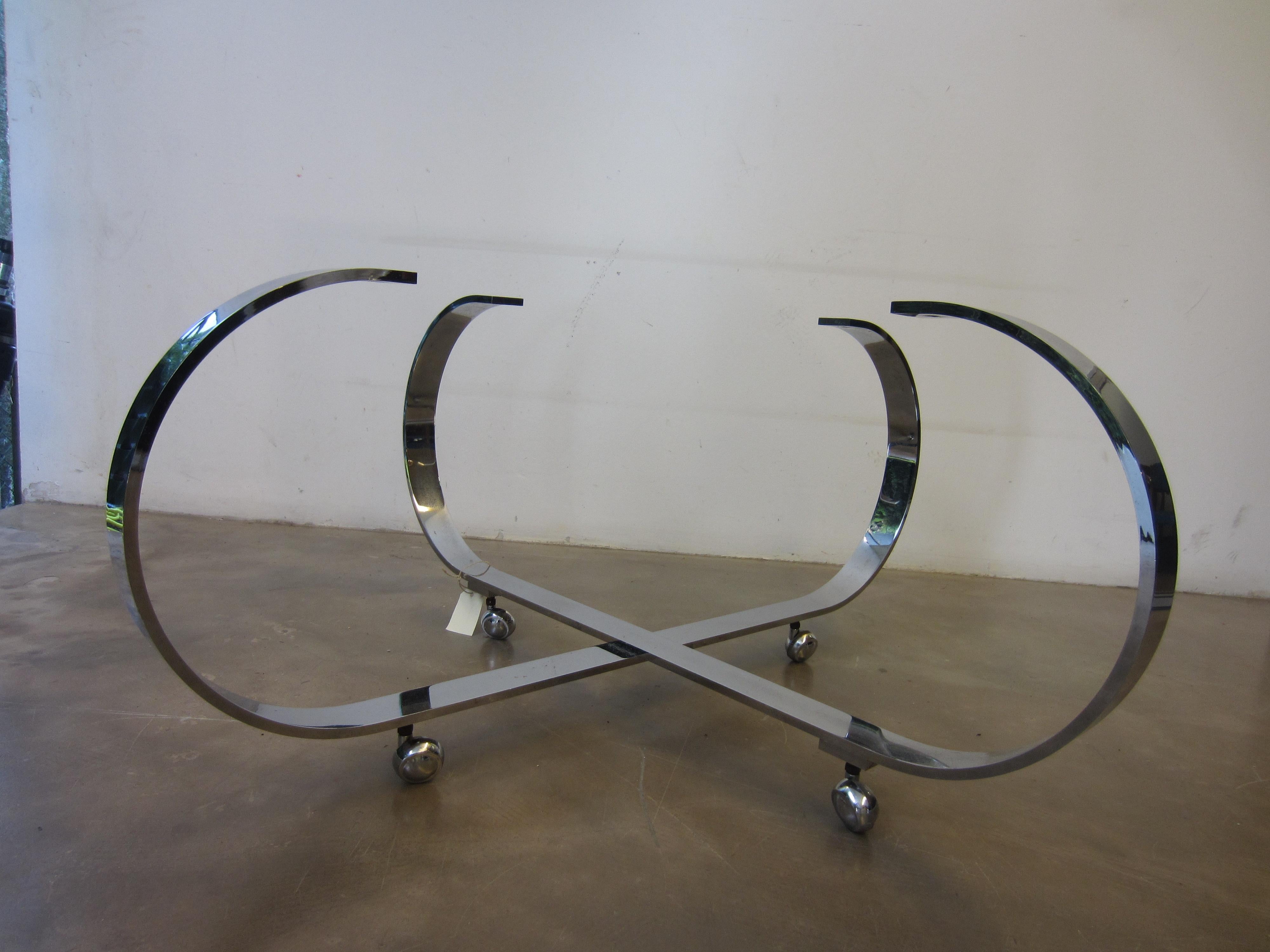 Coffee Table with Solid Stone Plate Chrome Frame, 1970s For Sale 1