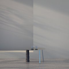 Table basse en acier inoxydable et pierre volcanique de lave