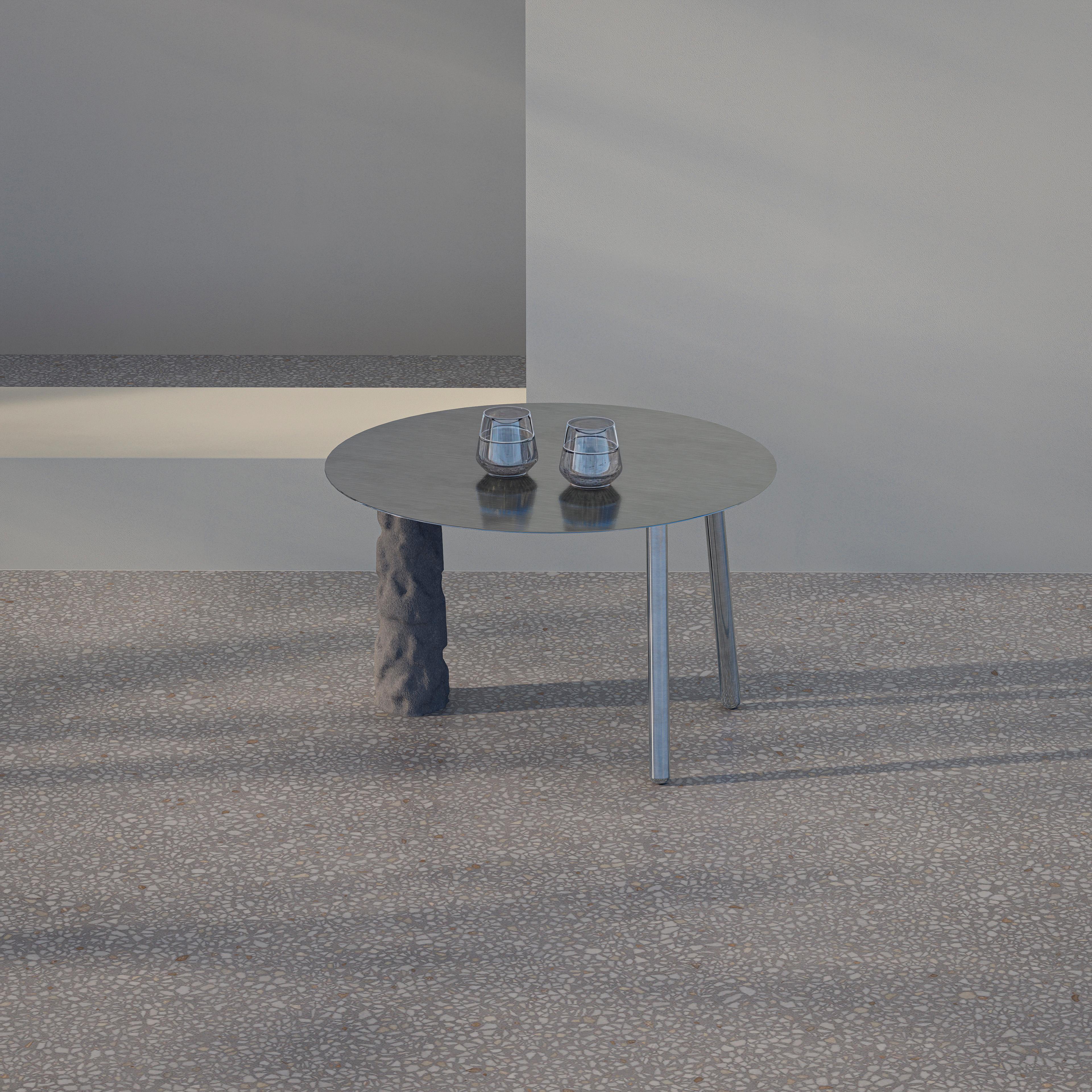 Minimalist Coffee table with stainless steel and lava volcanic stone For Sale