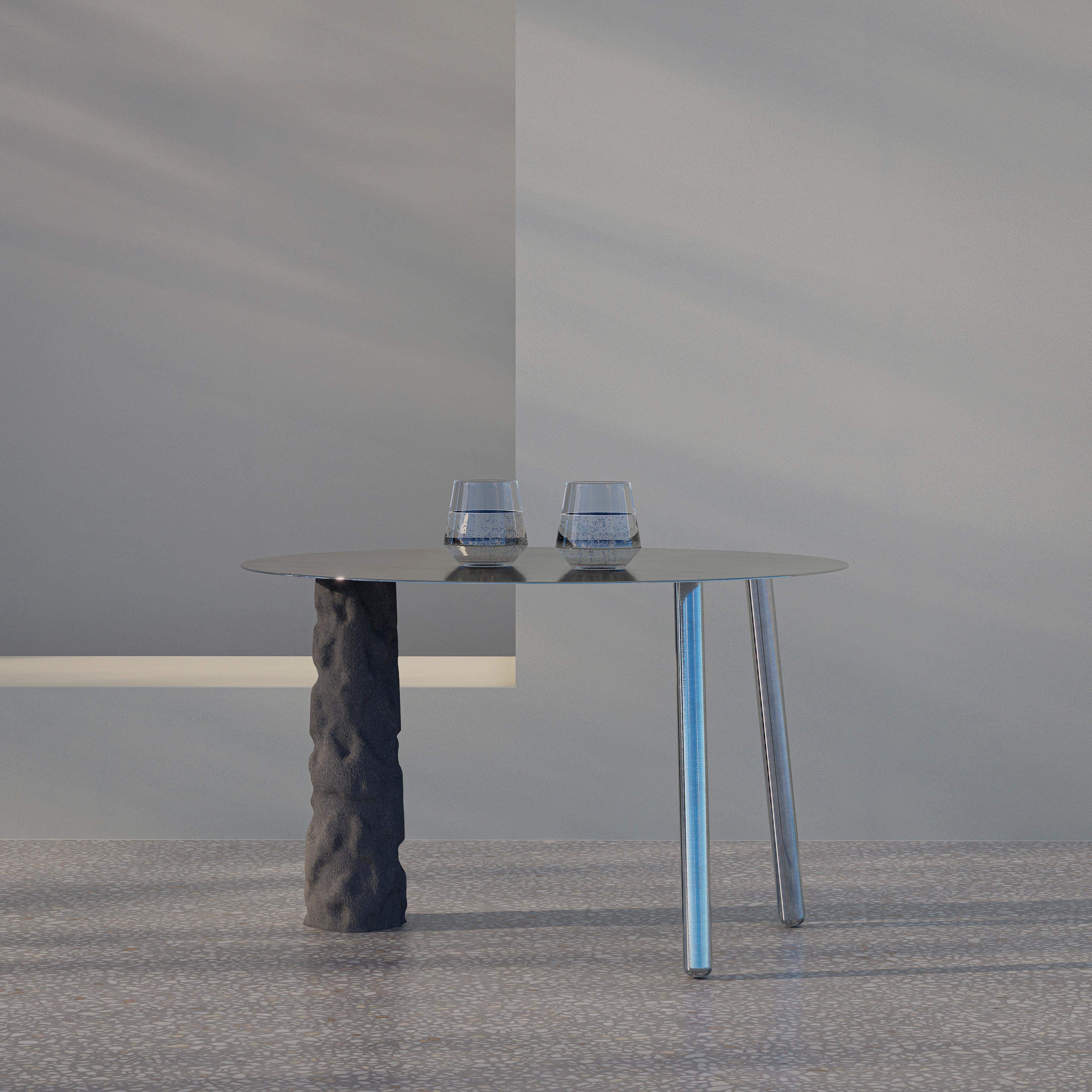 Mexican Coffee table with stainless steel and lava volcanic stone For Sale