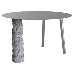 Coffee table with stainless steel and lava volcanic stone