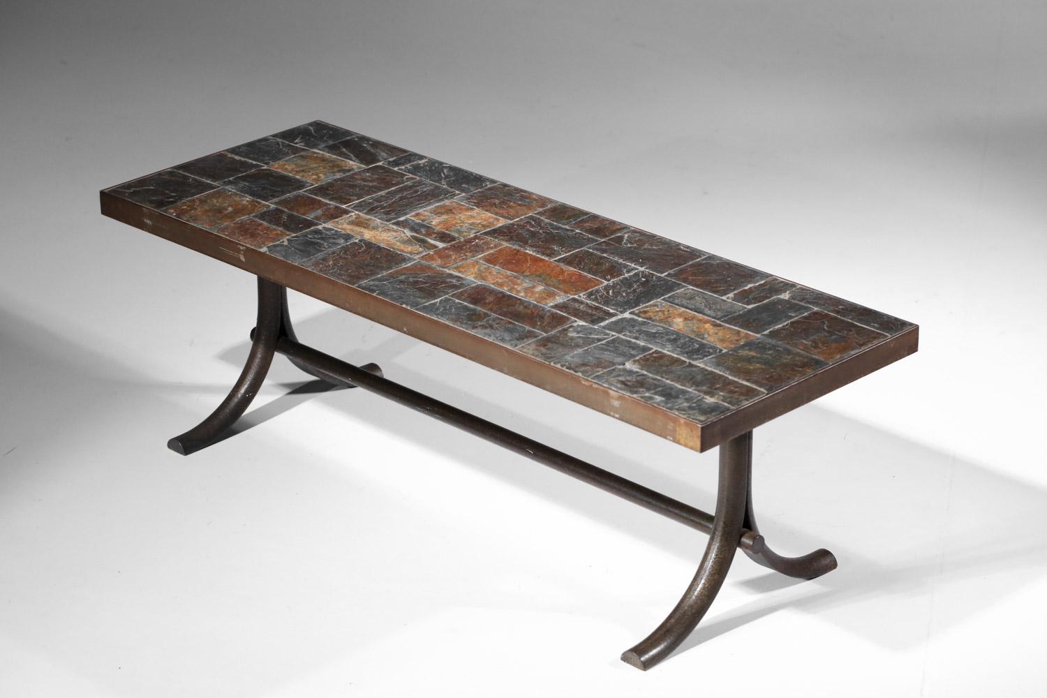 Mid-Century Modern Coffee table with steel structure and stone top from the 60s For Sale