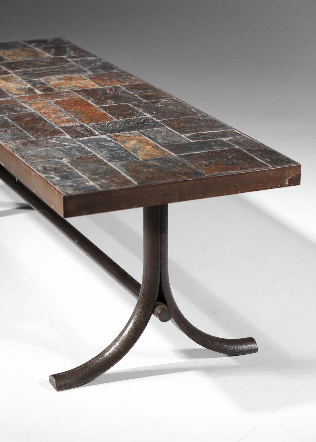Coffee table with steel structure and stone top from the 60s In Good Condition For Sale In Ternay, Auvergne-Rhône-Alpes