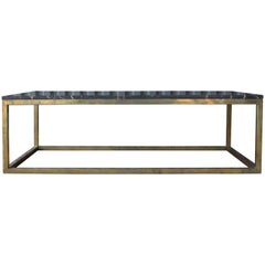 Coffee Table with Stone Top and Brass Base, 1970s