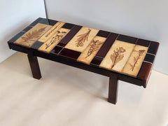 Roger Capron - Coffee Table with Terra Cotta Garrigue and Brown Tiles, 1970s