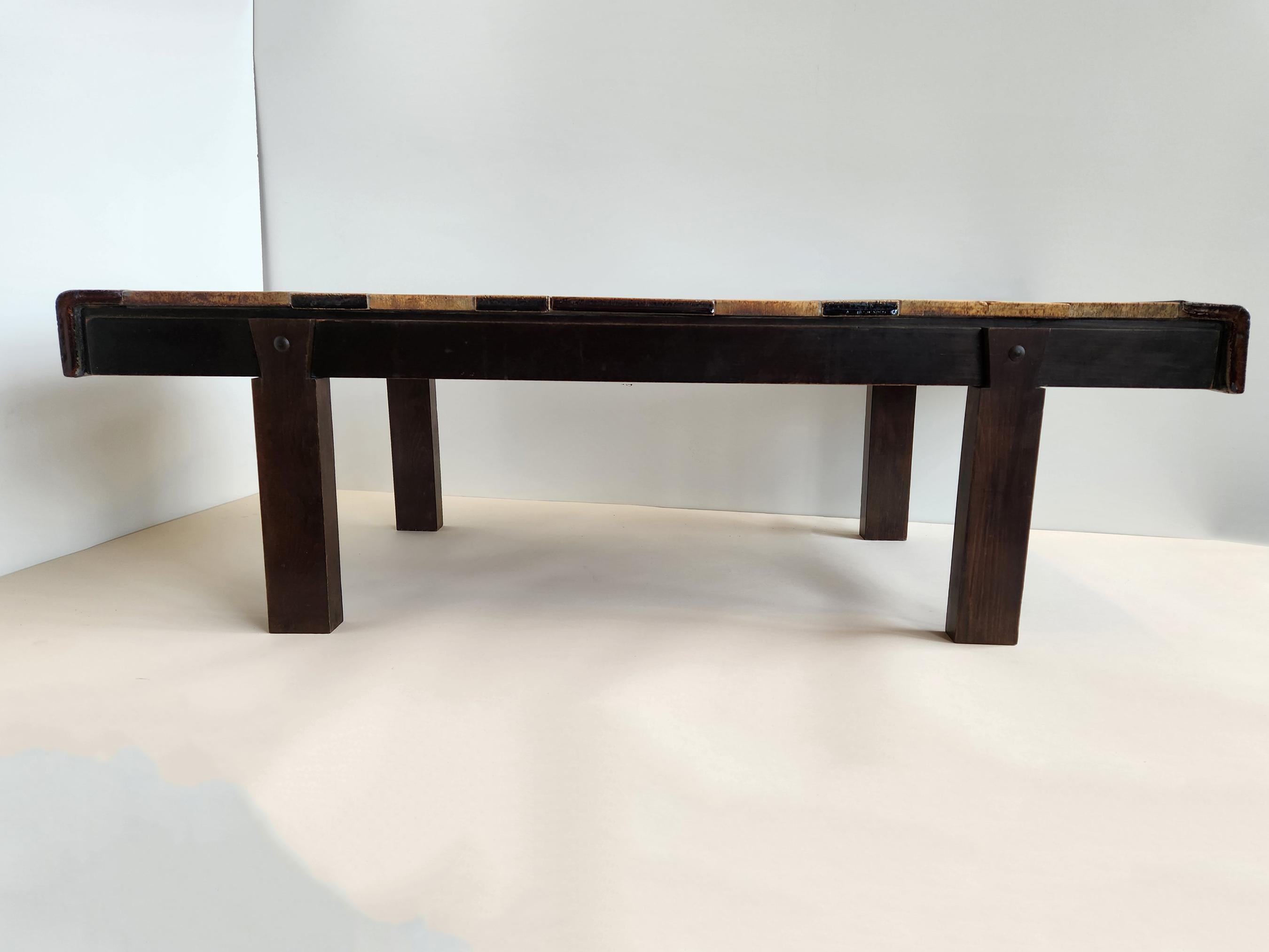 Late 20th Century Roger Capron - Coffee Table with Terra Cotta Garrigue and Brown Tiles, 1970s For Sale