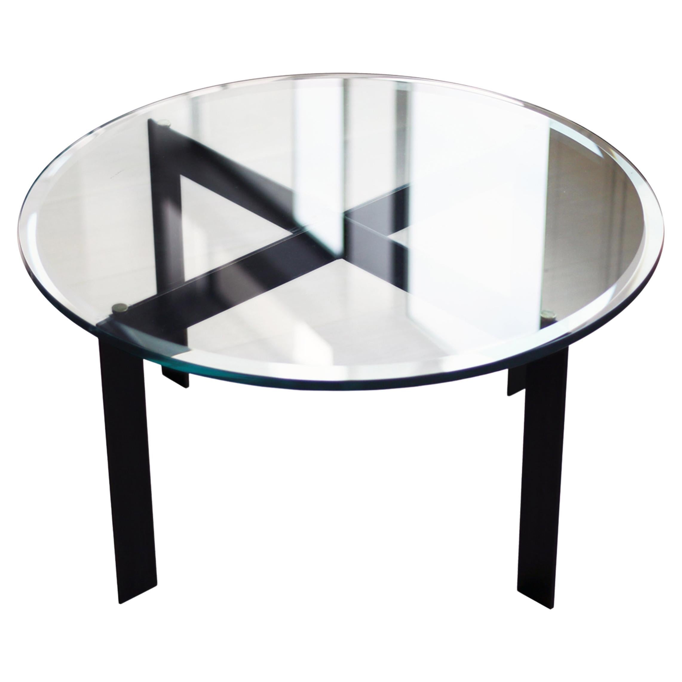 Ex-Display Glass Coffee Table With Glass Top And Black Metal Legs For Sale