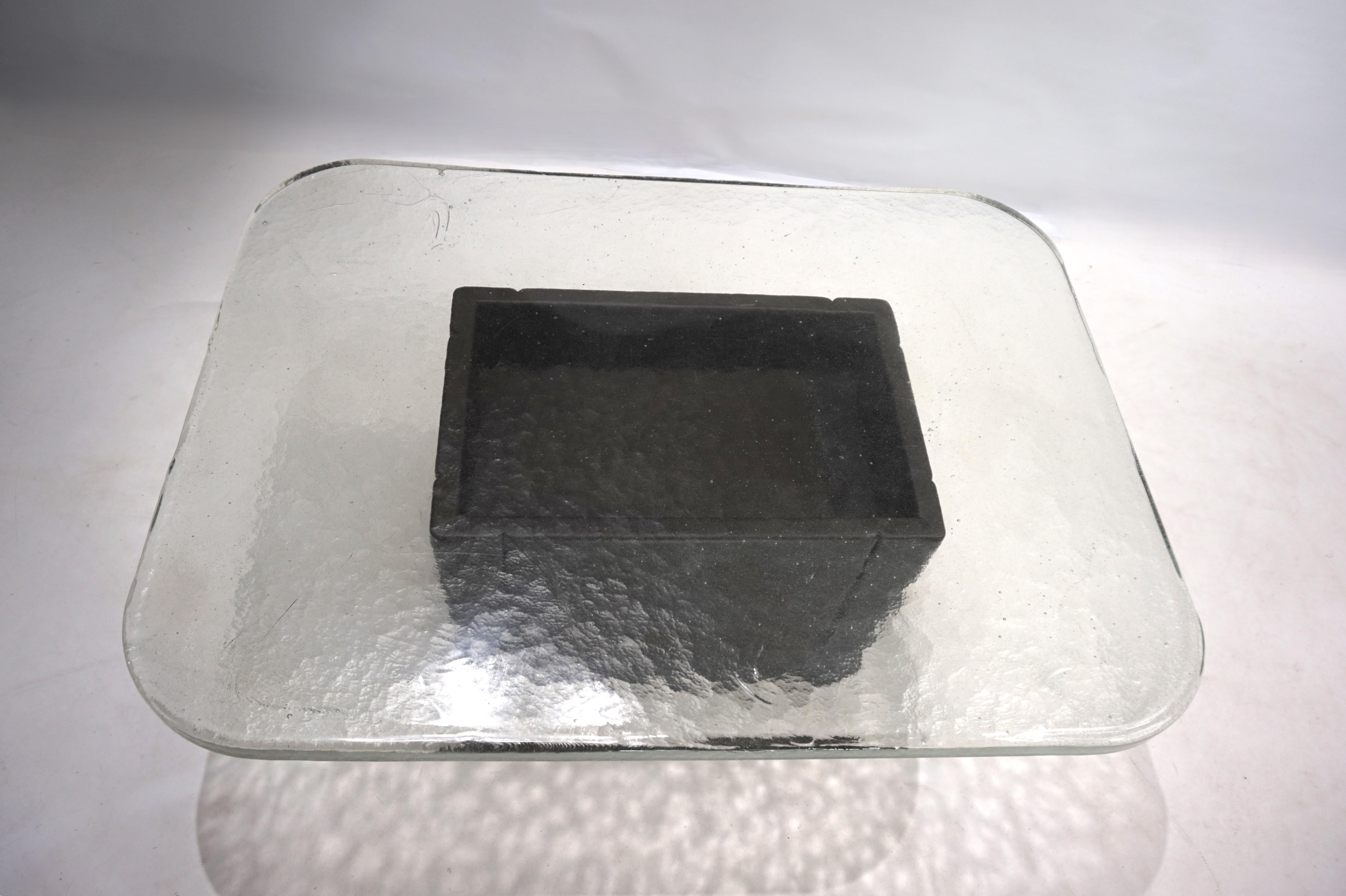 Mid-Century Modern Coffee table with thick ice glass top, 1970 For Sale