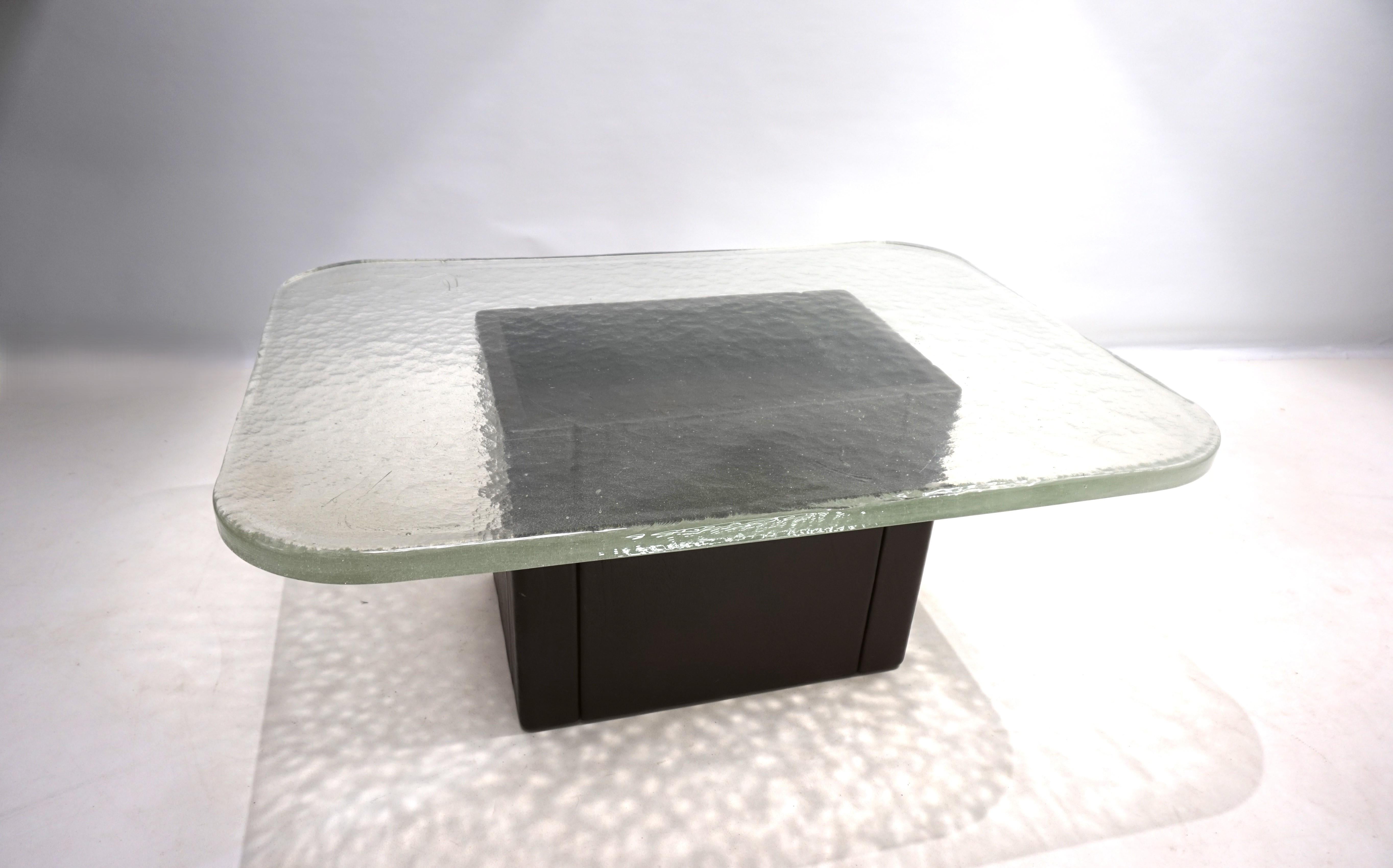 Late 20th Century Coffee table with thick ice glass top, 1970 For Sale