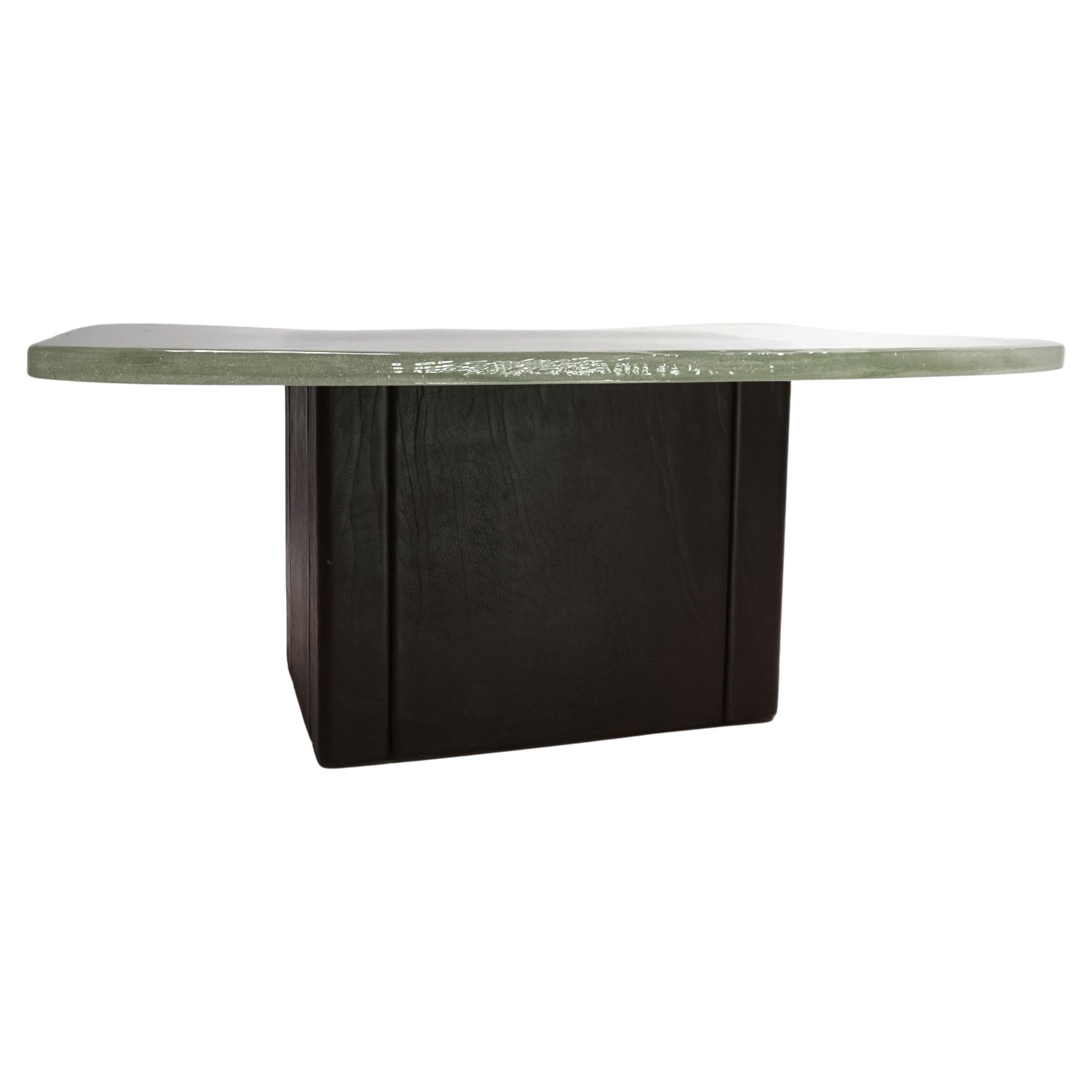 Coffee table with thick ice glass top, 1970 For Sale
