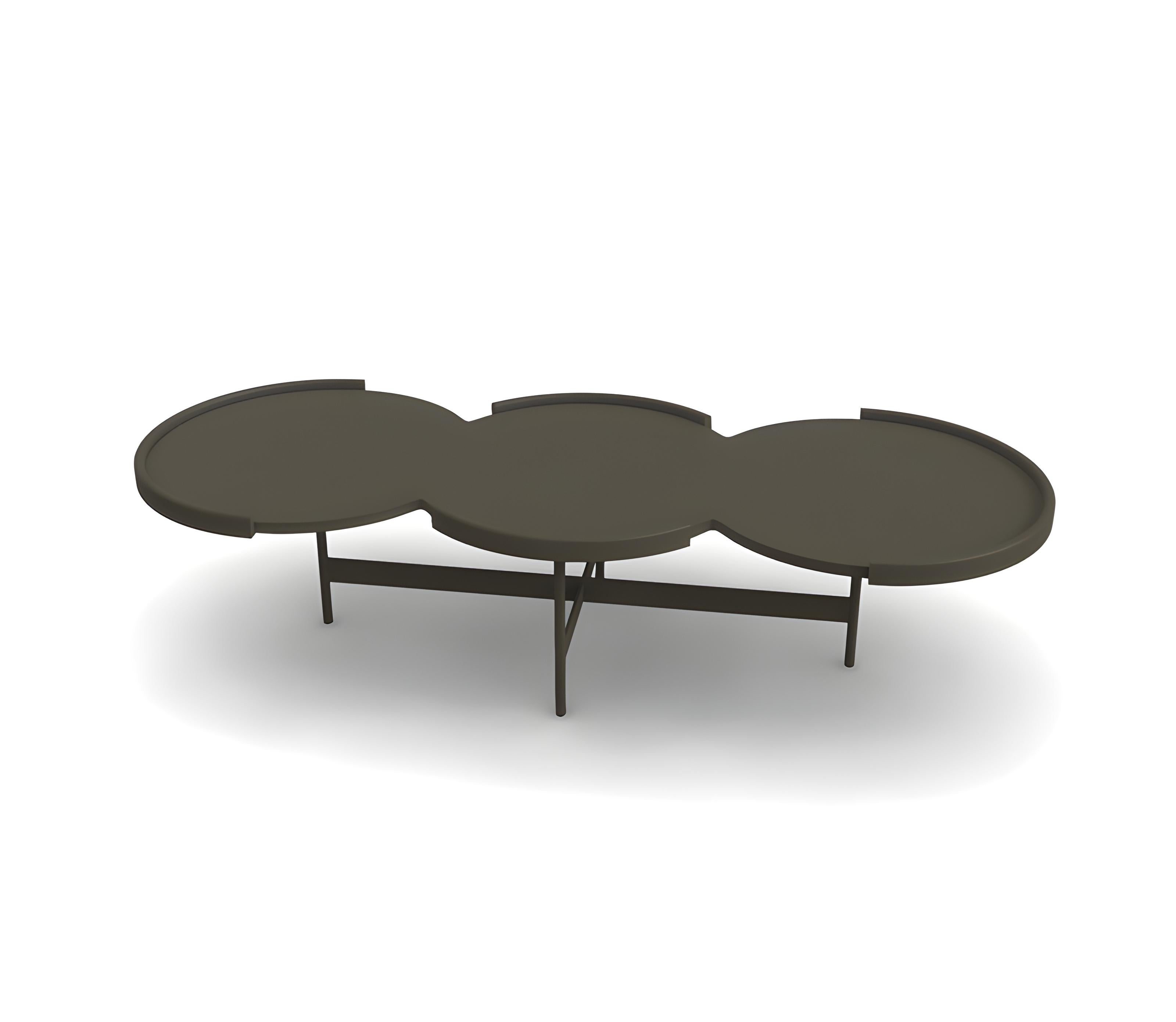 Coffee Table With Three Connected Round Tops In Sea Blue Lacquer For Sale 3