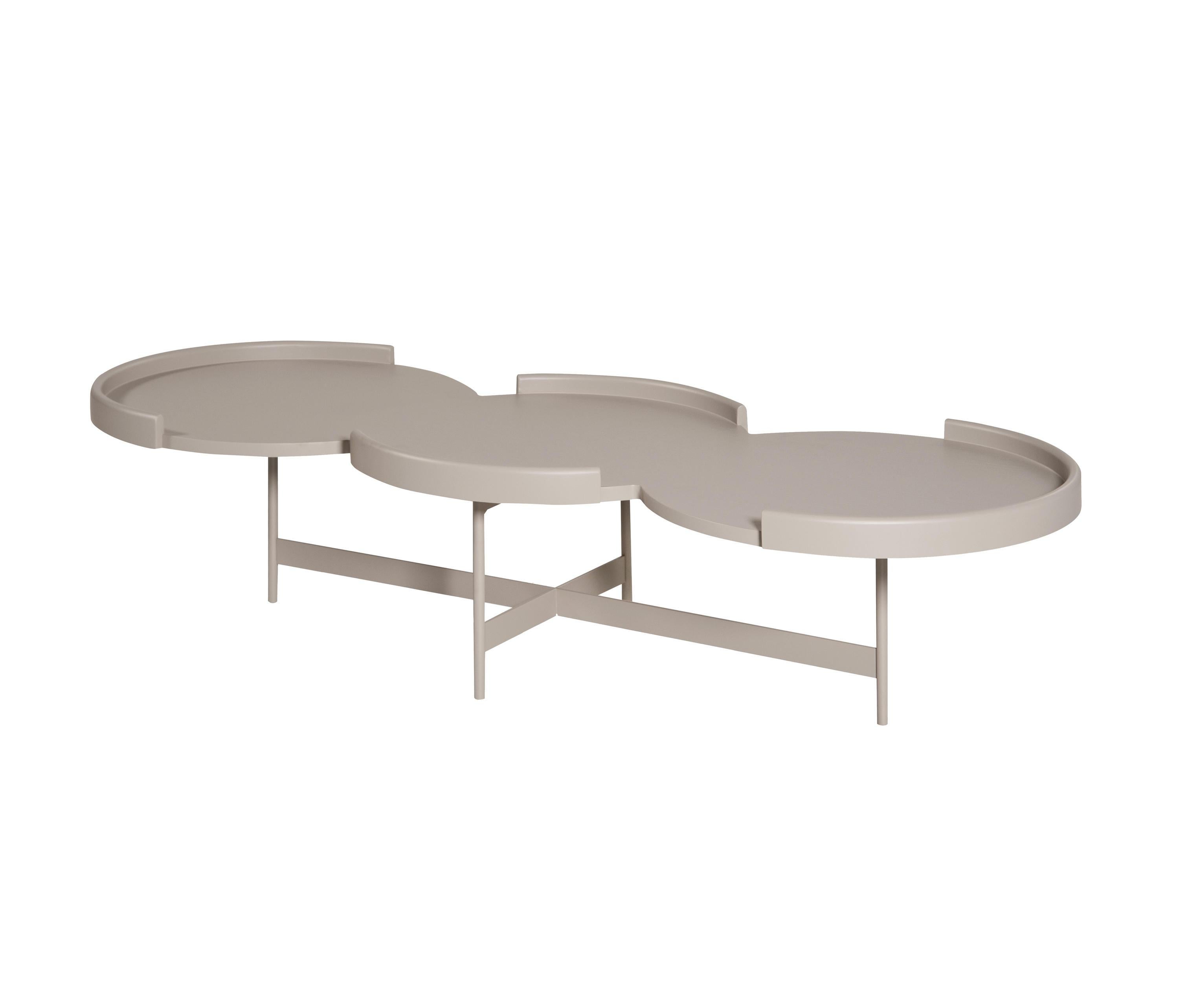 Contemporary Coffee Table With Three Connected Round Tops In Sea Blue Lacquer For Sale