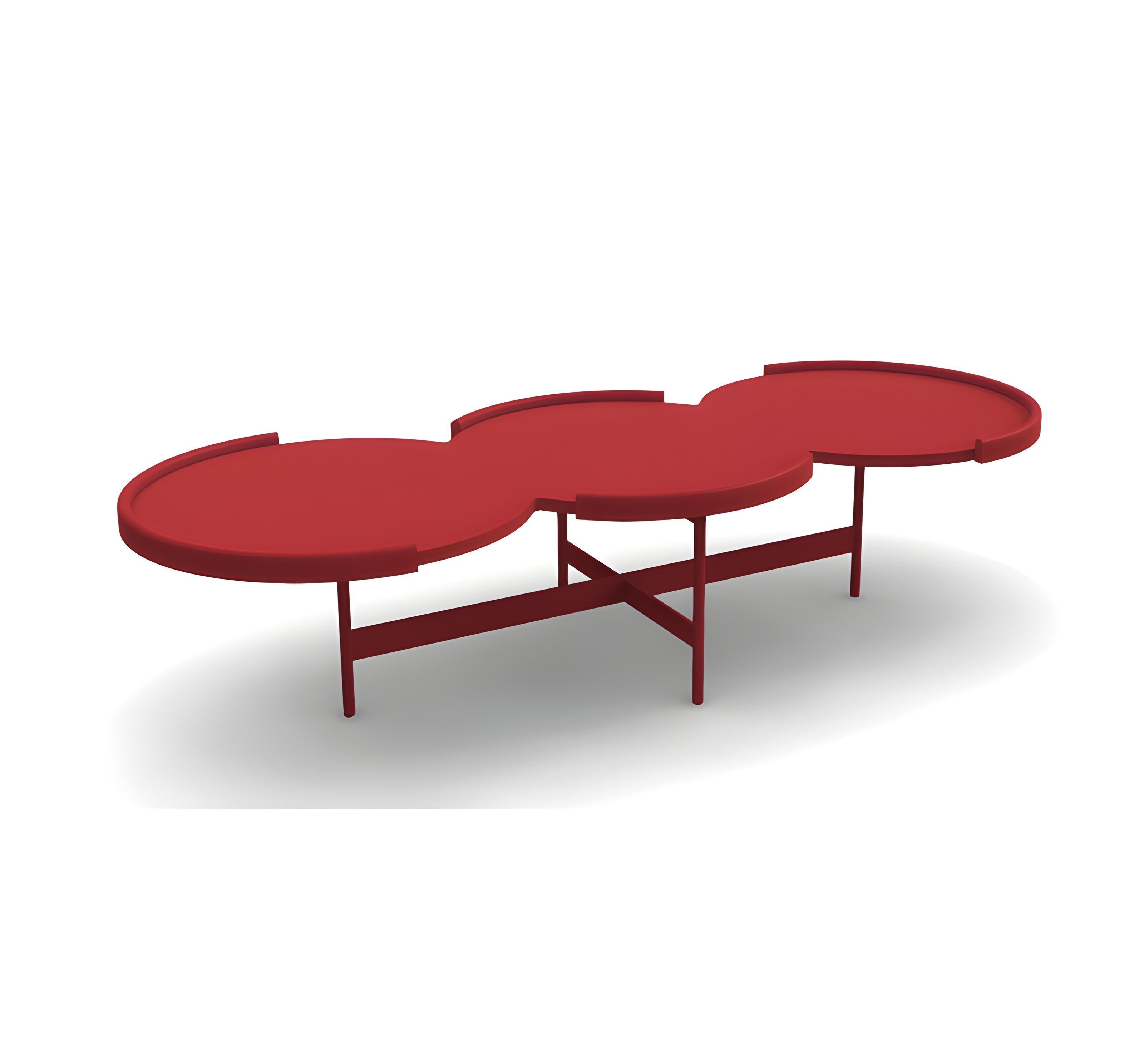 Coffee Table With Three Connected Round Tops In Sea Blue Lacquer For Sale 2