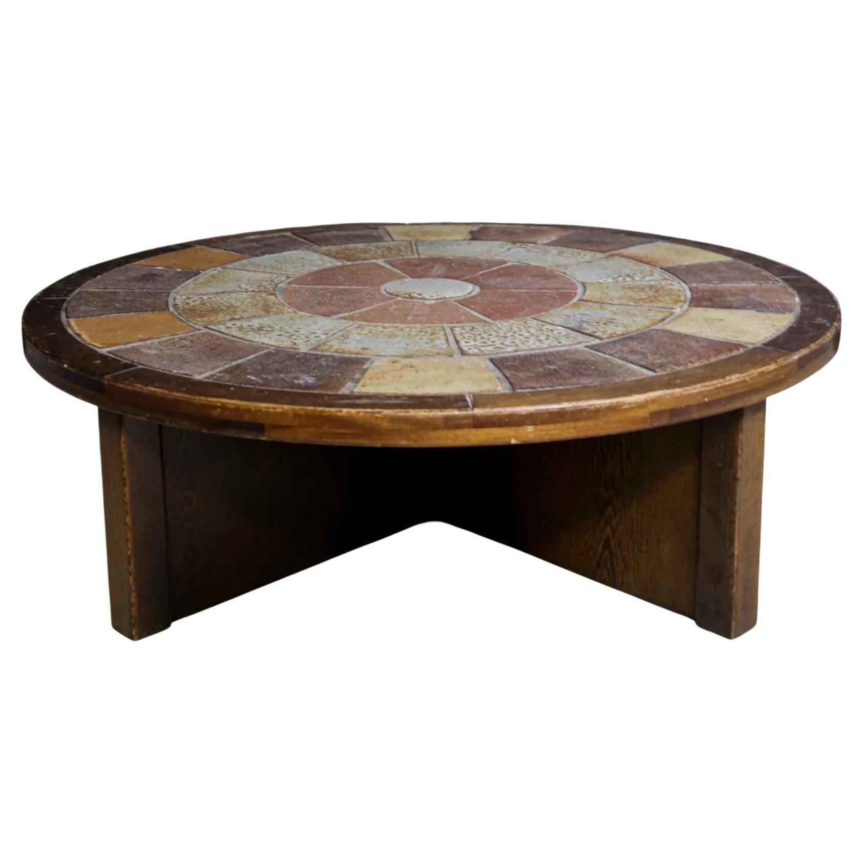 1960's French antique Coffee Table with Tile Inlay For Sale