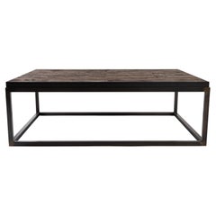 Coffee Table with Top Crafted from Reclaimed Oak and Ebony Patina Steel Base