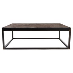 Coffee Table with Top Crafted from Reclaimed Oak and Ebony Patina Steel Base