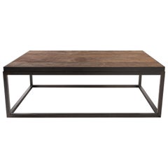 Coffee Table with Top Crafted from Reclaimed Oak & Ebony Patina Steel Base