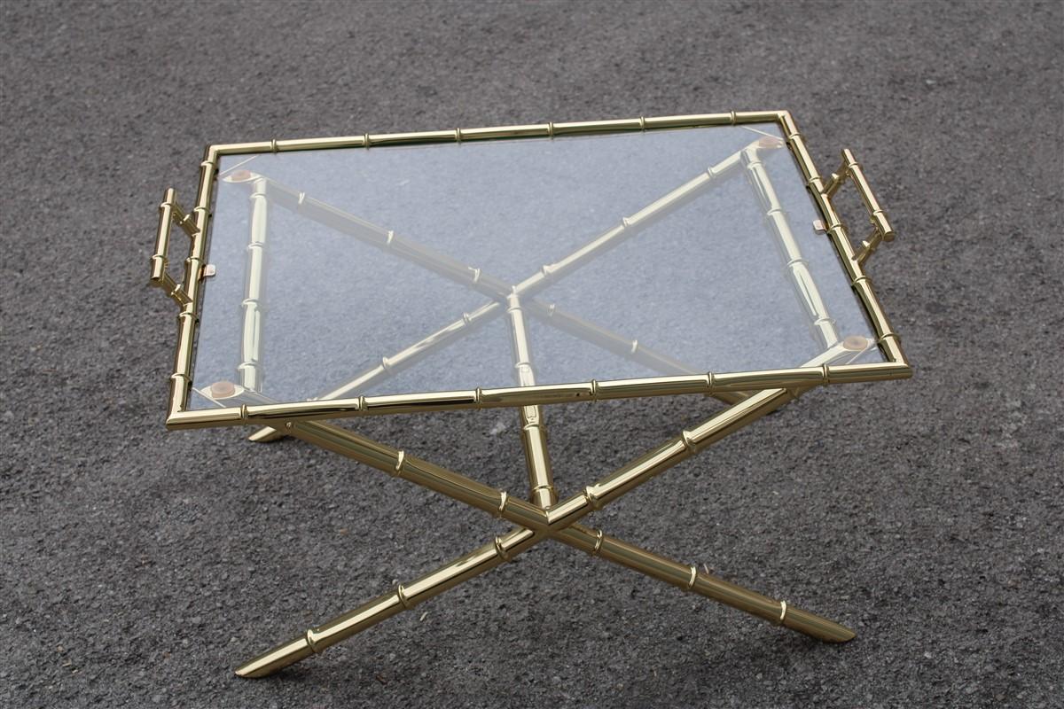 Coffee Table with Tray in Bamboo Cane Gilded Brass Design, 1970, Maison Jansen For Sale 5