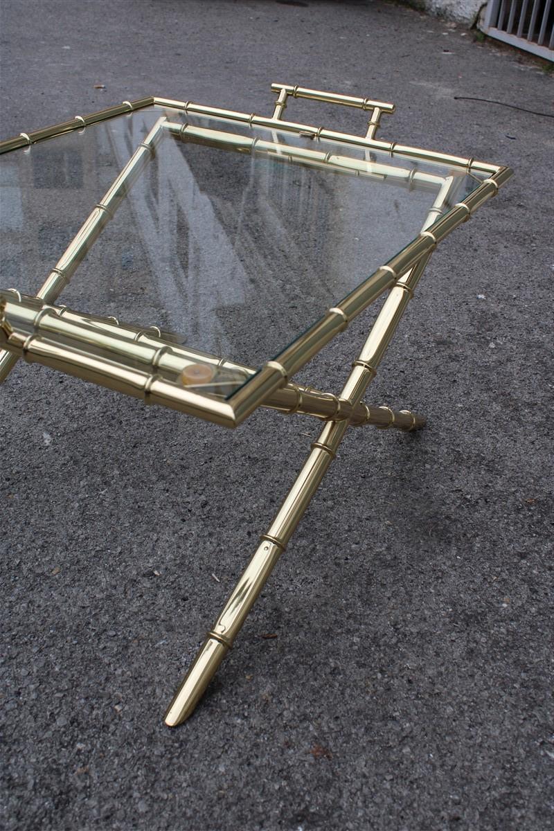 Late 20th Century Coffee Table with Tray in Bamboo Cane Gilded Brass Design, 1970, Maison Jansen For Sale