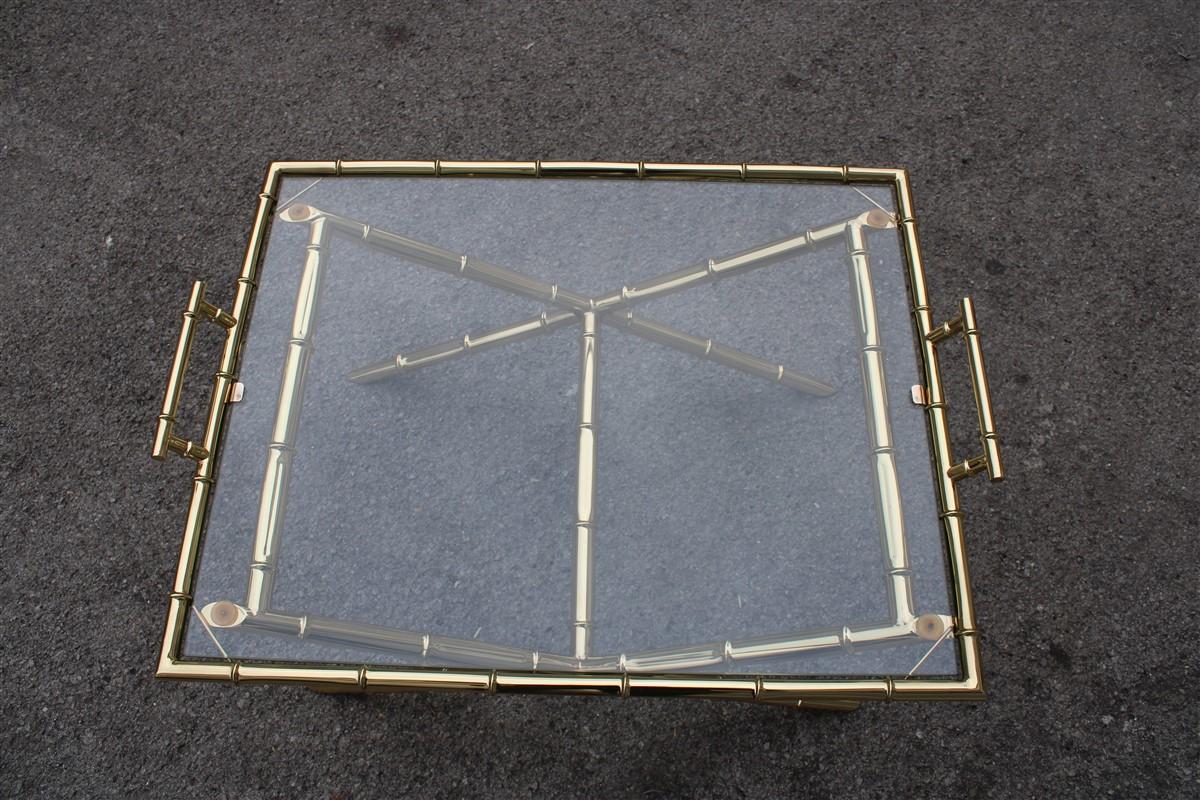 Coffee Table with Tray in Bamboo Cane Gilded Brass Design, 1970, Maison Jansen For Sale 1