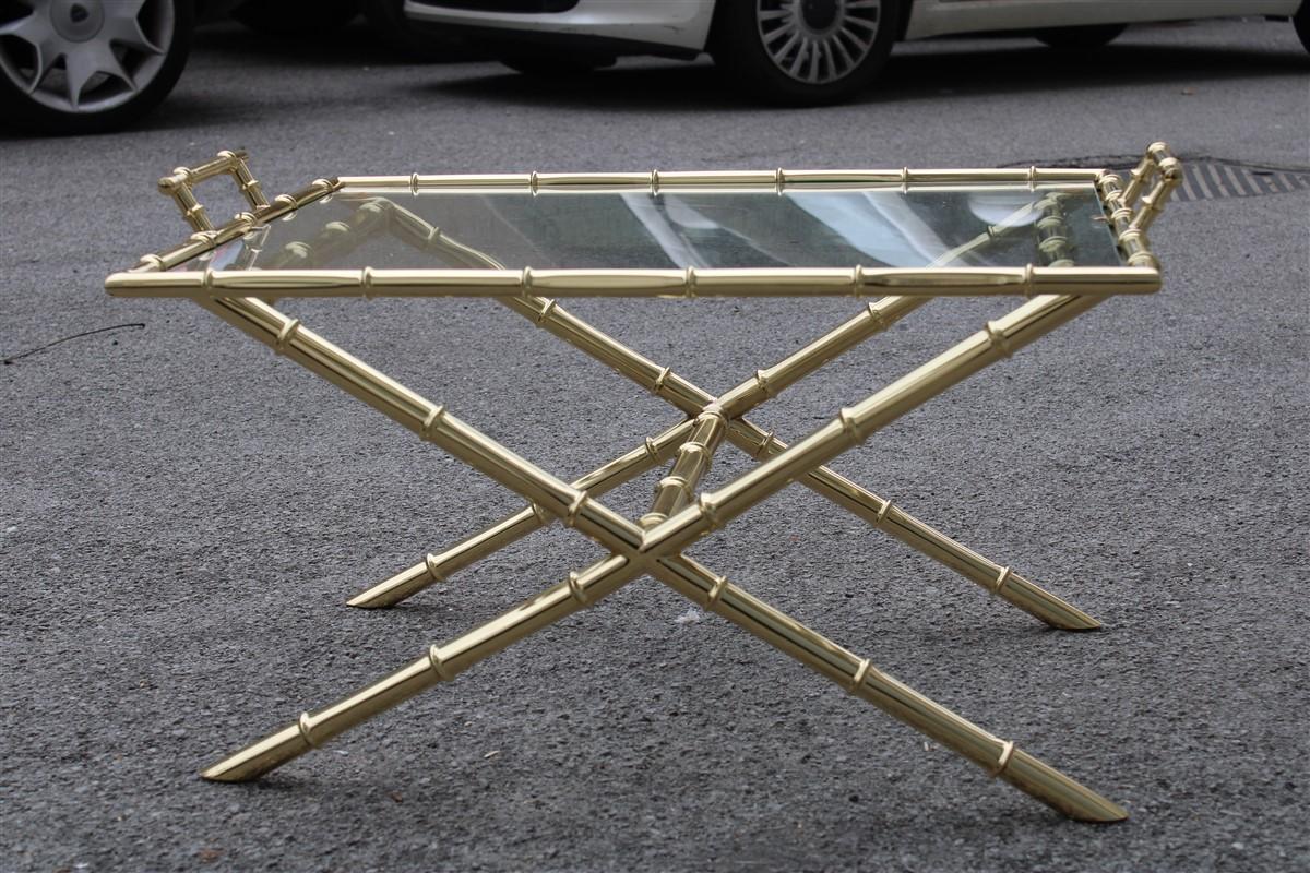 Coffee Table with Tray in Bamboo Cane Gilded Brass Design, 1970, Maison Jansen For Sale 2
