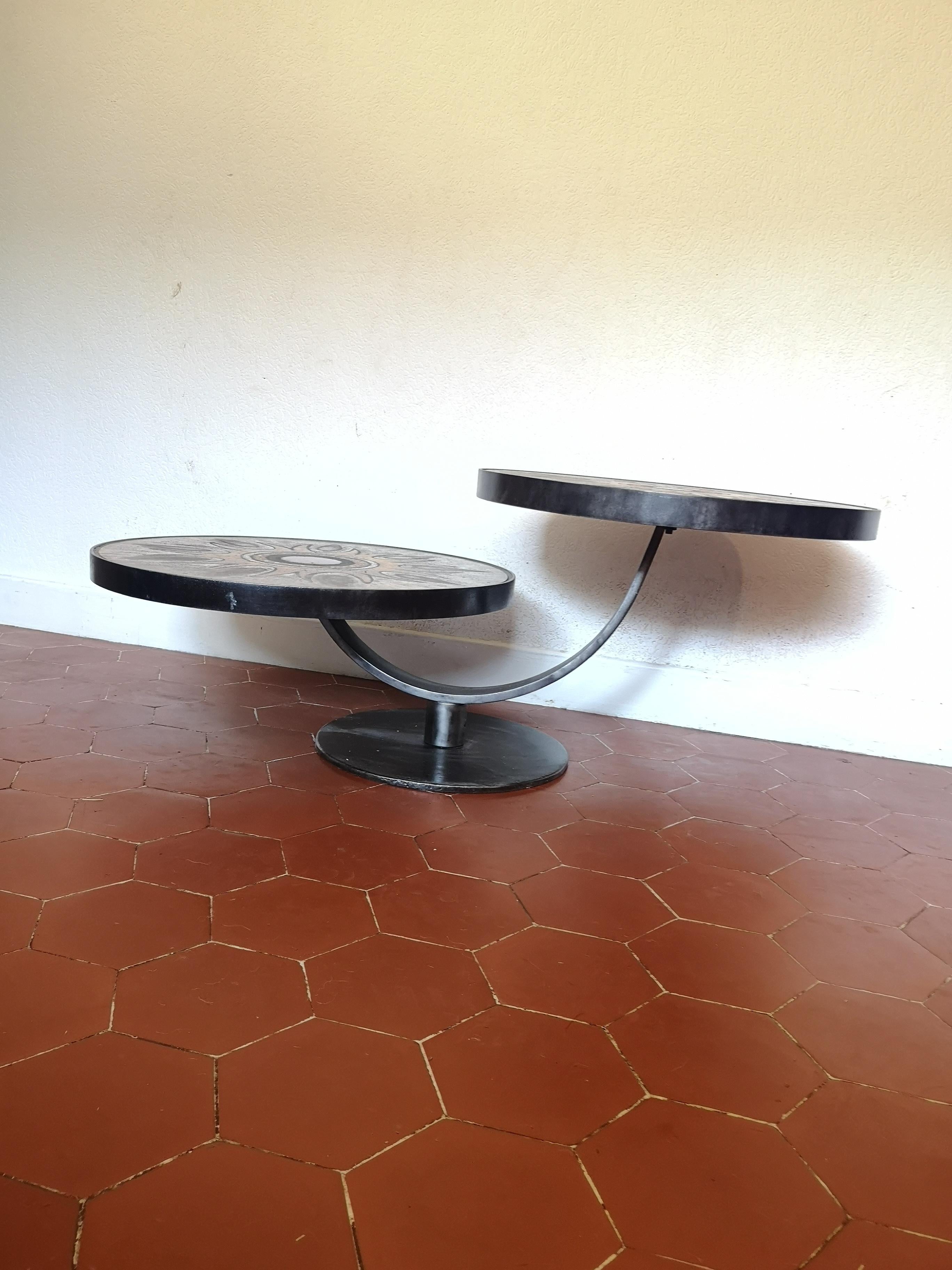 Coffee Table with Two Levels in Lava Stone Signed Dominque Monsan Picard For Sale 6