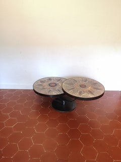 Coffee Table with Two Levels in Lava Stone Signed Dominque Monsan Picard