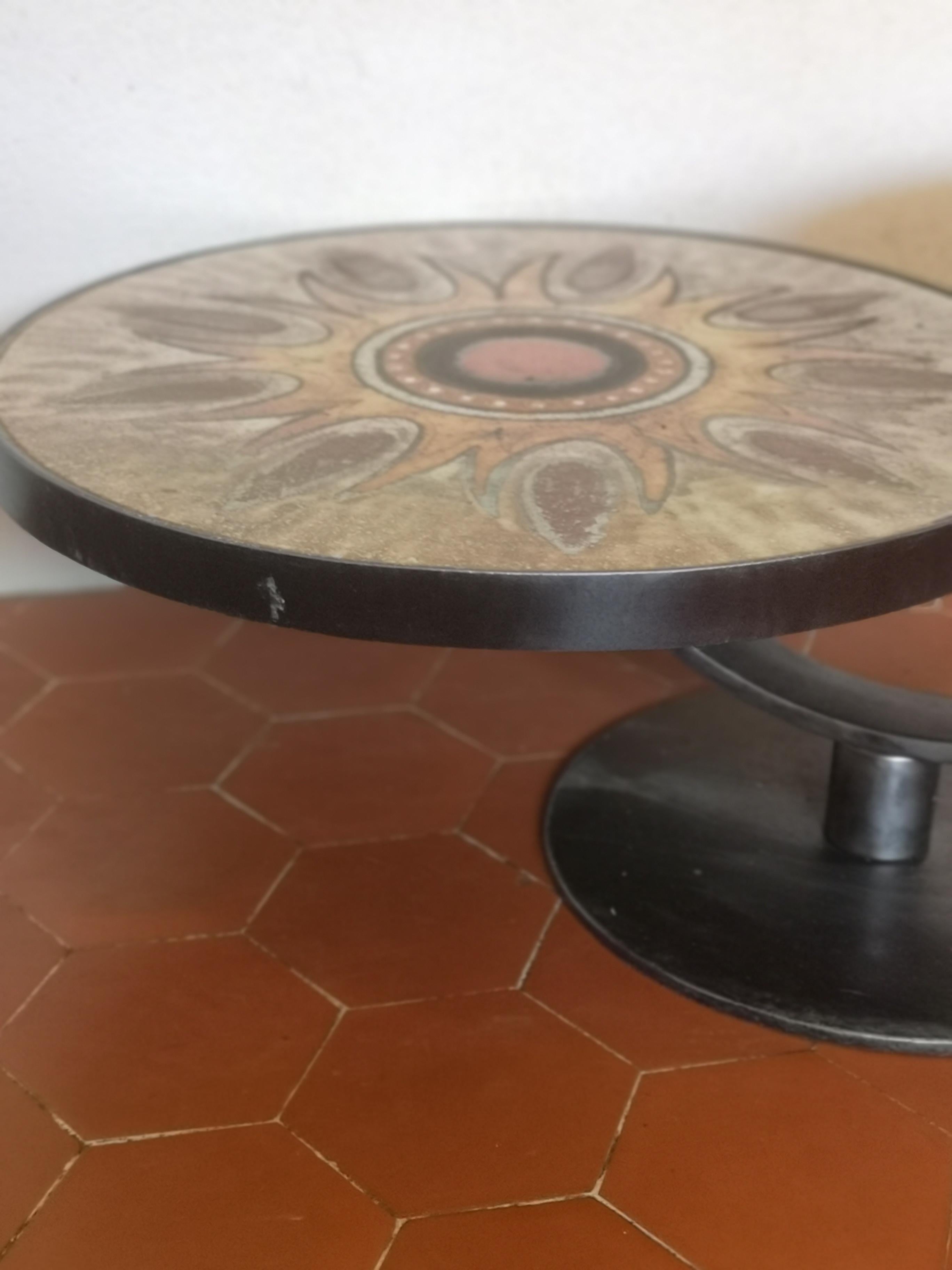 Mid-Century Modern Coffee Table with Two Levels in Lava Stone Signed Dominque Monsan Picard For Sale