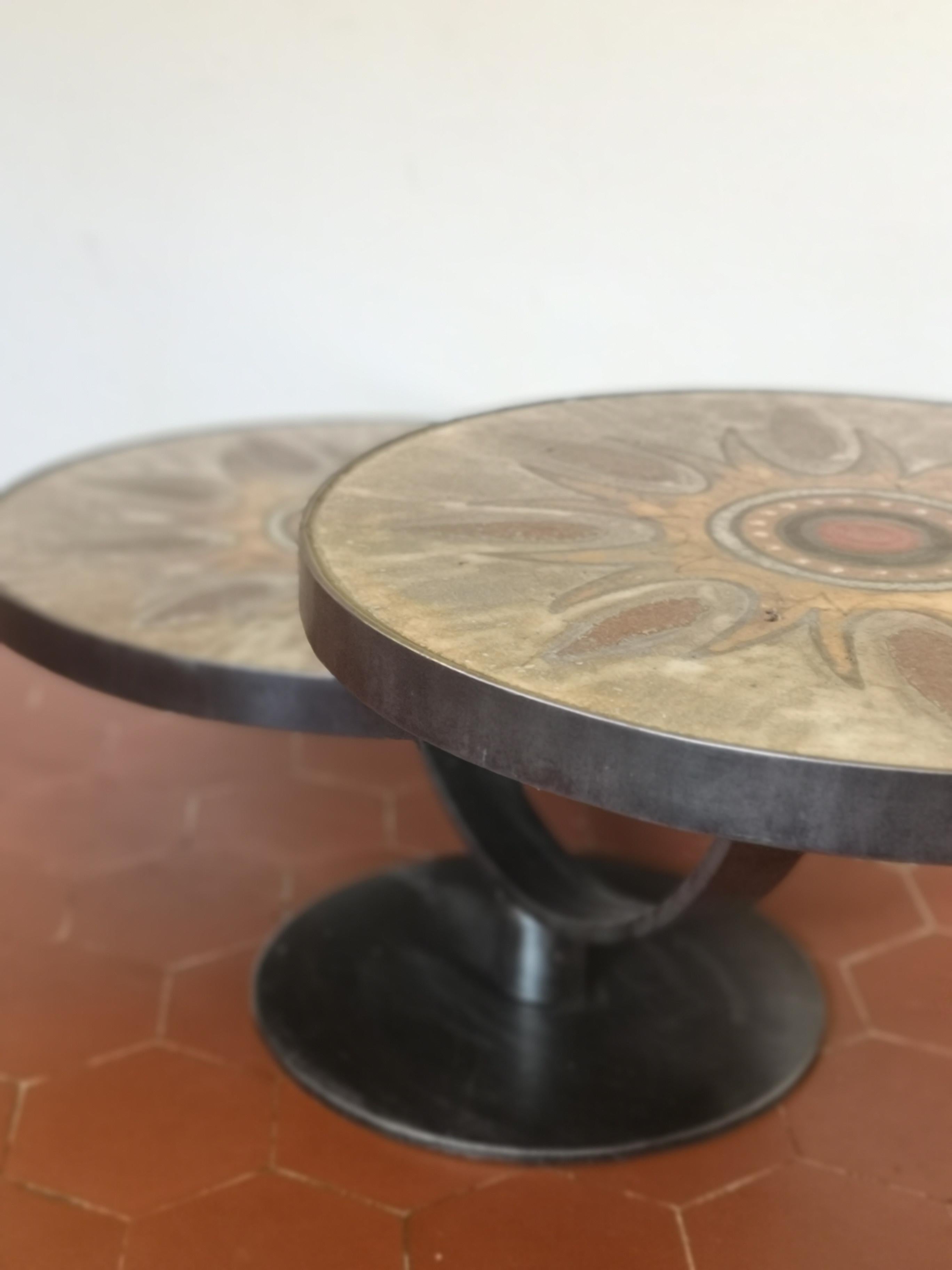 French Coffee Table with Two Levels in Lava Stone Signed Dominque Monsan Picard For Sale