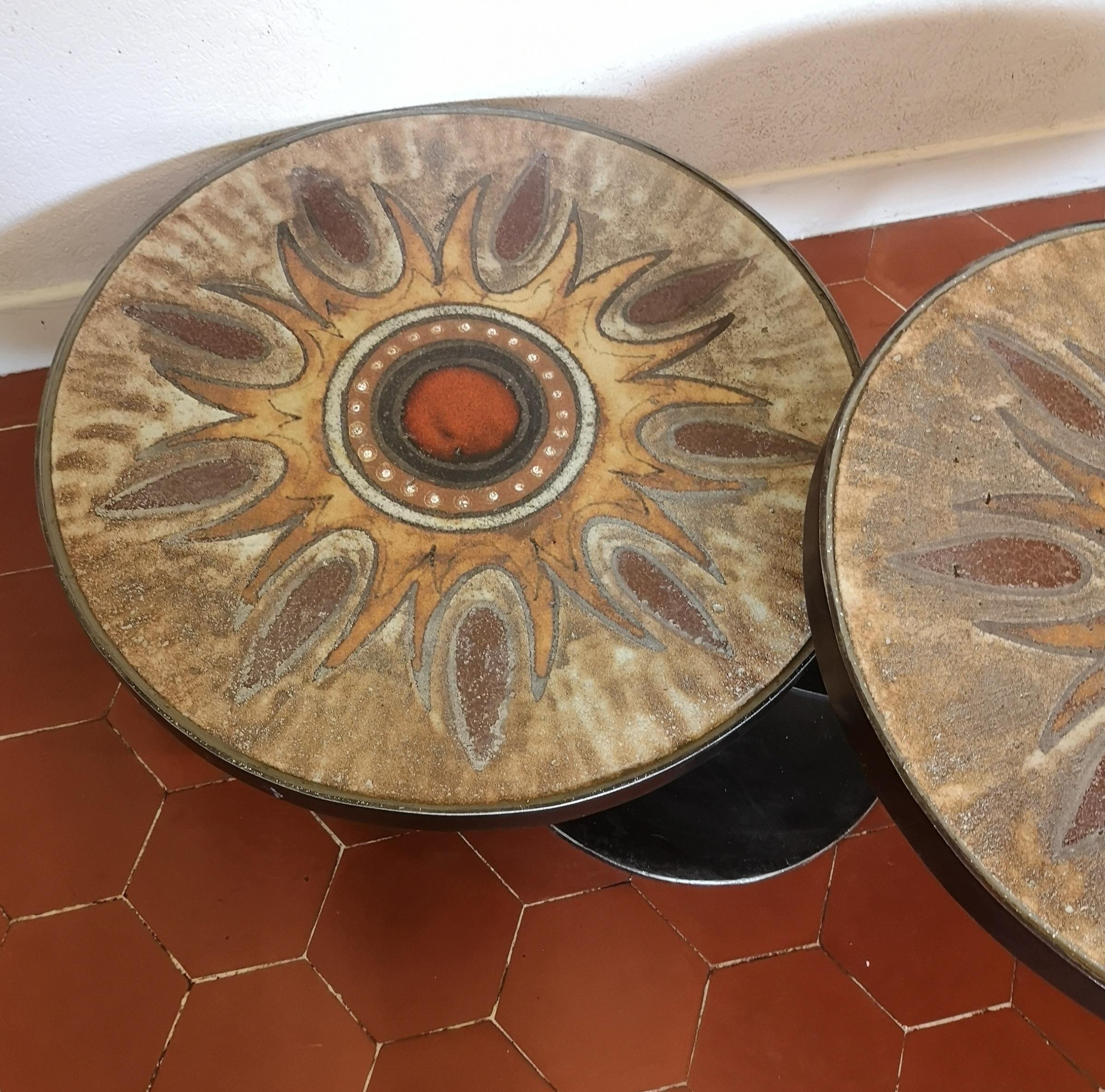 Ceramic Coffee Table with Two Levels in Lava Stone Signed Dominque Monsan Picard For Sale