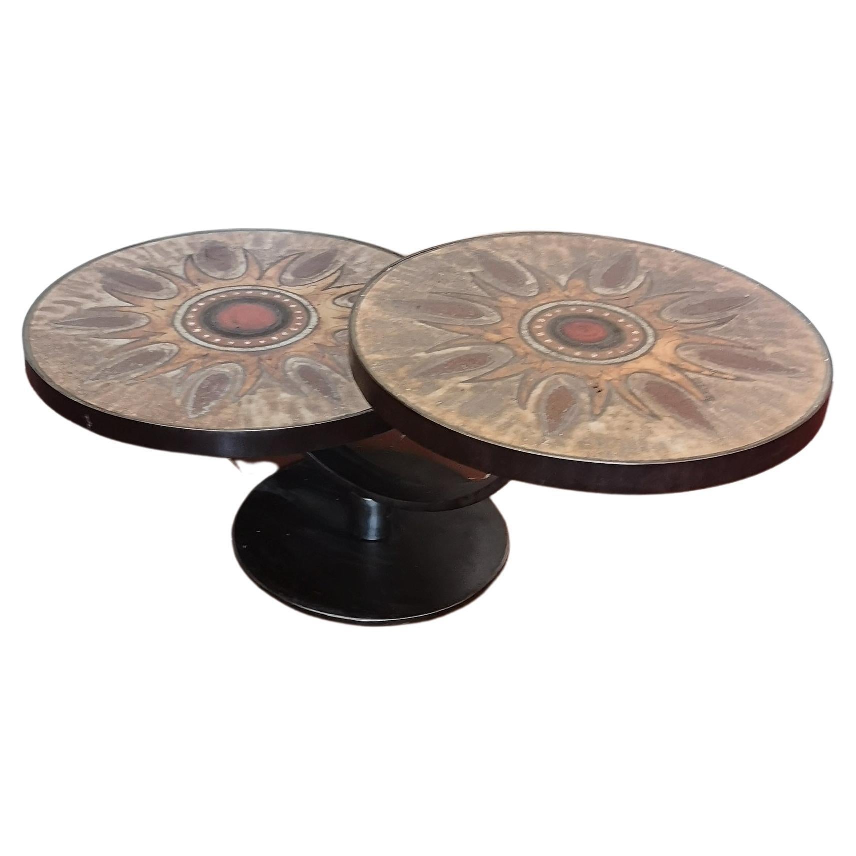 Coffee Table with Two Levels in Lava Stone Signed Dominque Monsan Picard