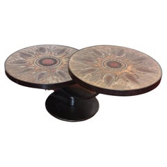 Coffee Table with Two Levels in Lava Stone Signed Dominque Monsan Picard