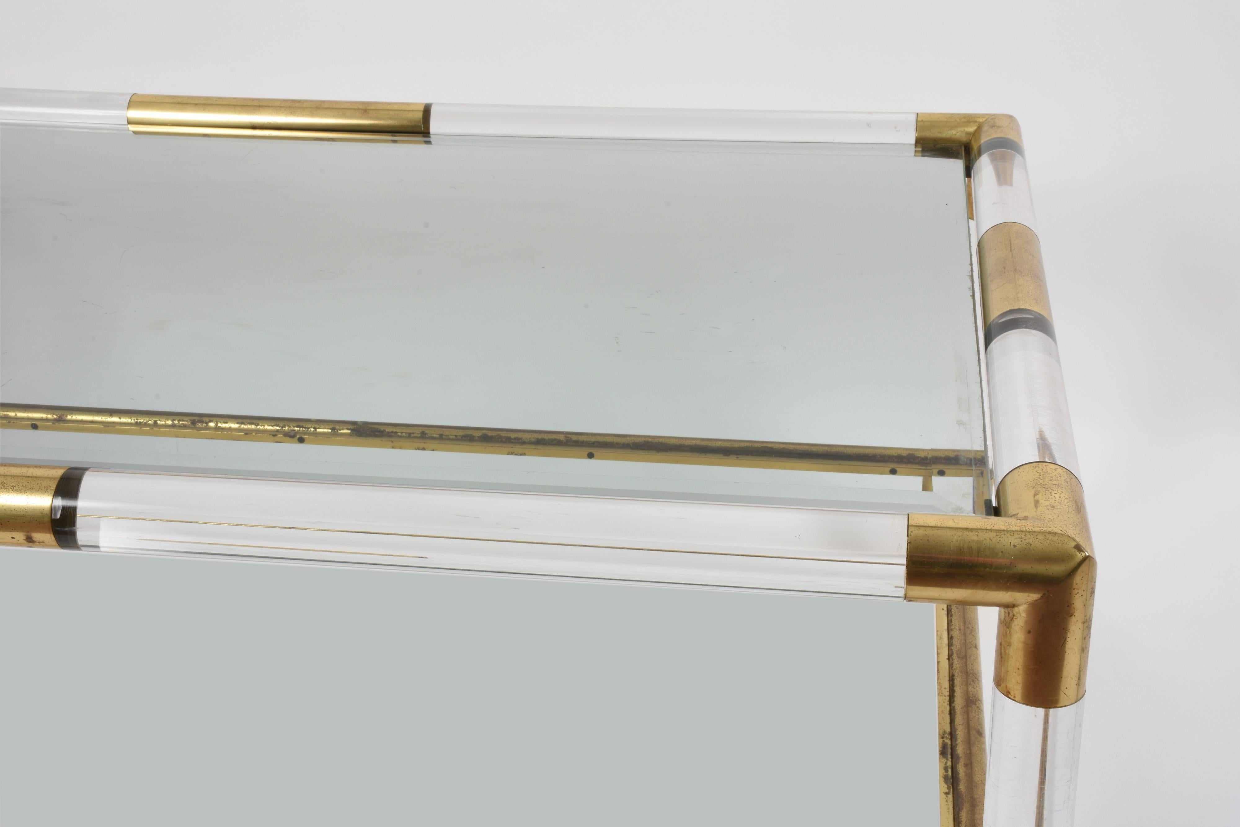 Late 20th Century Coffee Table with Two Vintage Shelves in Lucite and Brass, Italy, 1970s