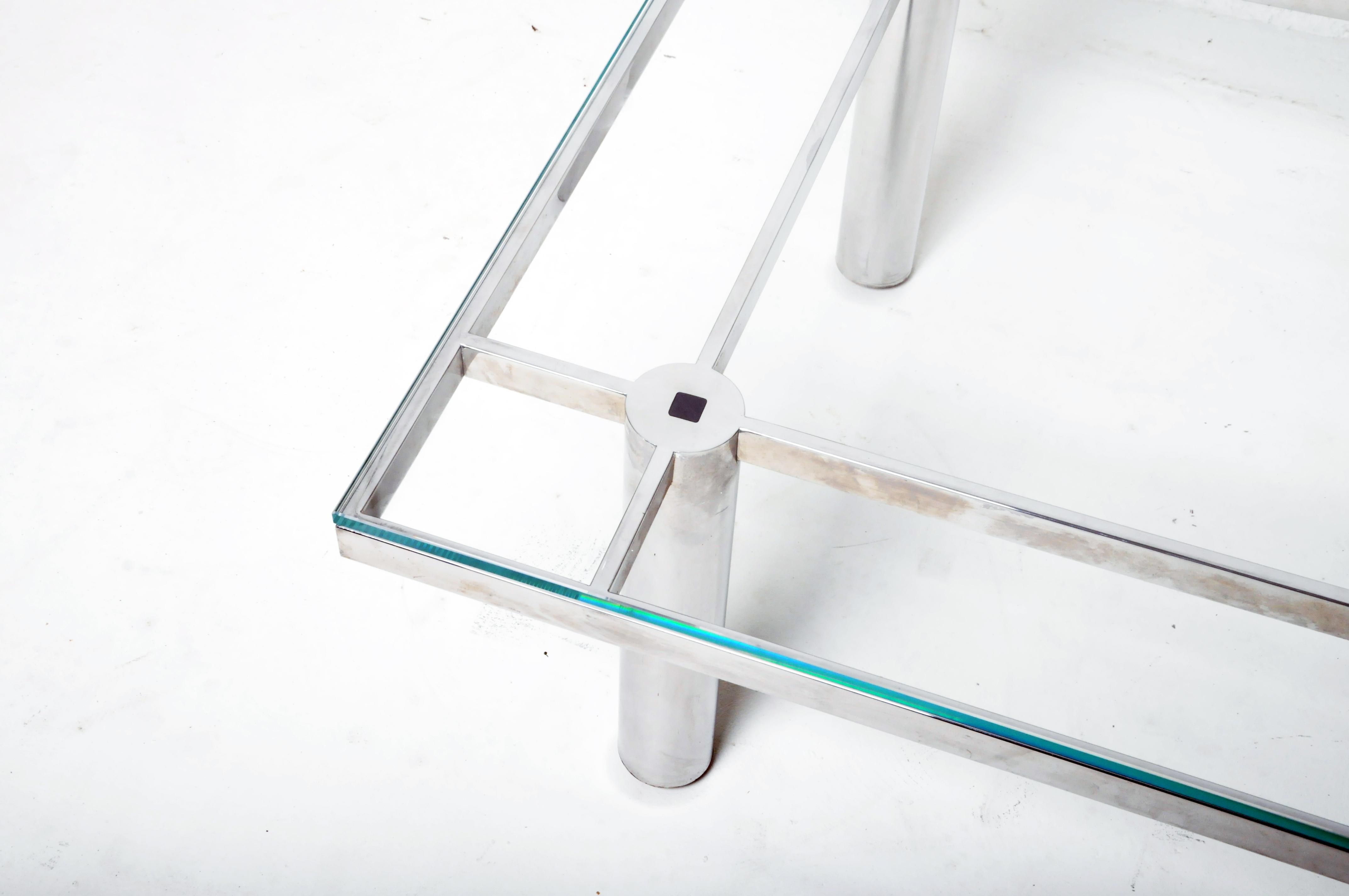 American Coffee Table with Vintage Chrome Legs and New Glass Top