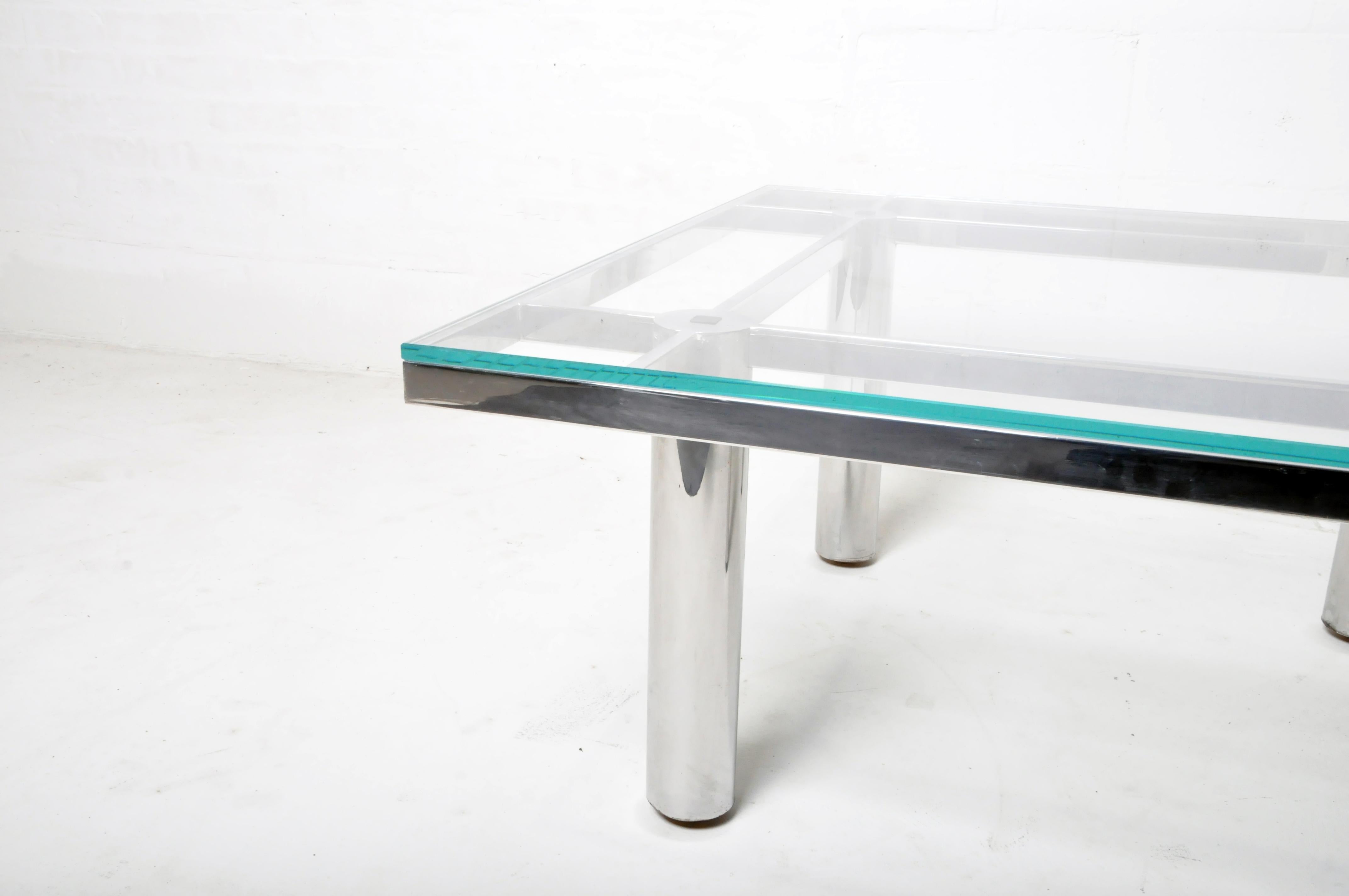 Coffee Table with Vintage Chrome Legs and New Glass Top 1