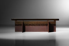 Coffee table with vintage yellow glass top and modern steel base