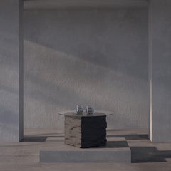 Table basse avec pierre volcanique et verre