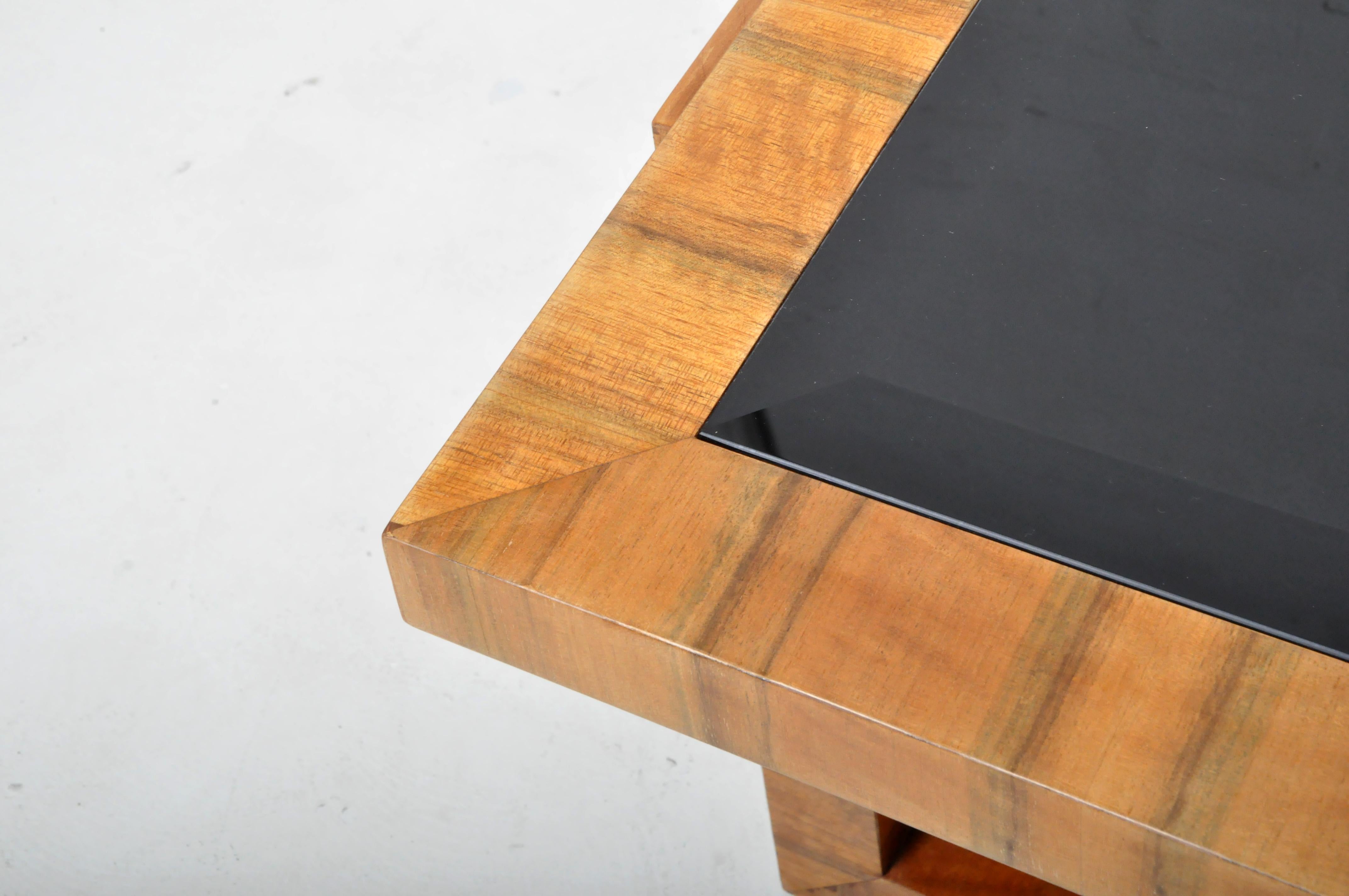 Contemporary Coffee Table with Walnut Veneer and a Smoked Glass Top