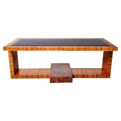 Coffee Table with Walnut Veneer and a Smoked Glass Top